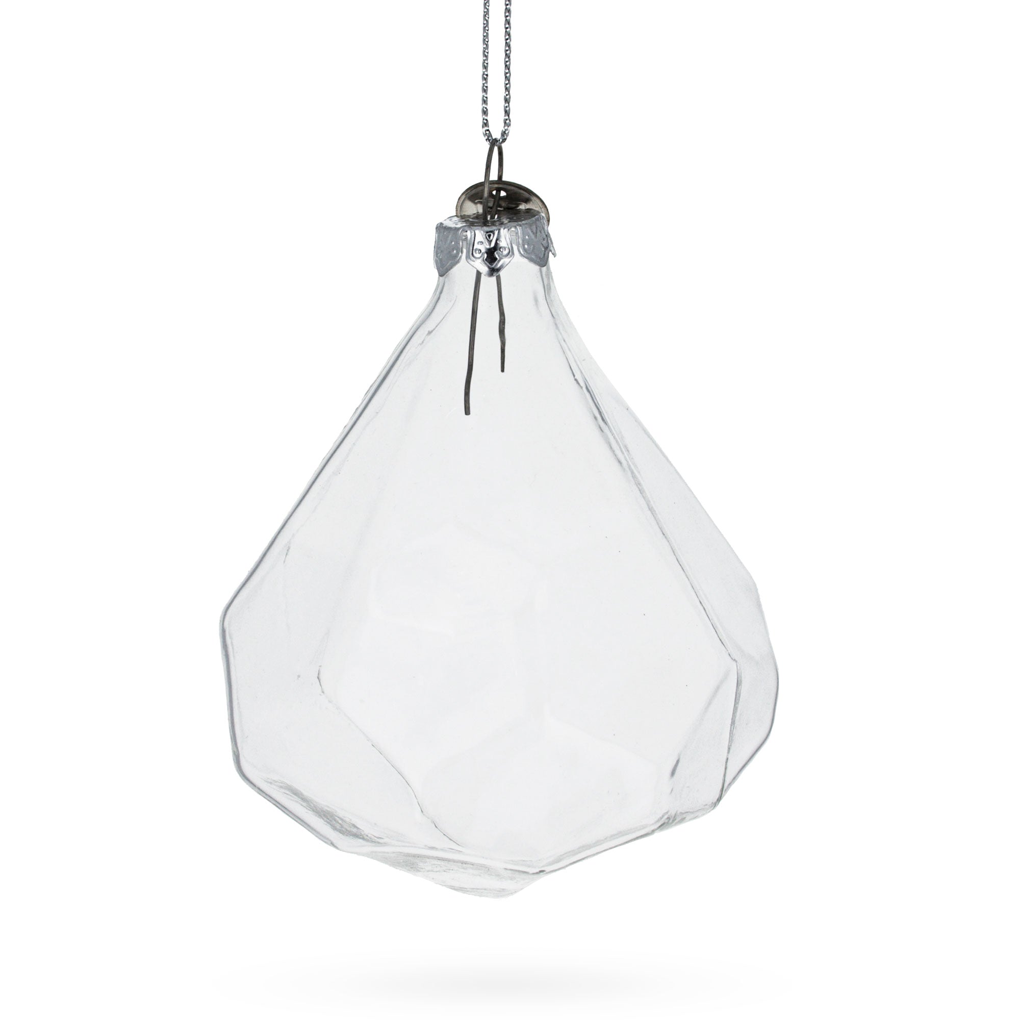 Diamond Shape - Blown Clear Glass Christmas Ornament 3.6 Inches