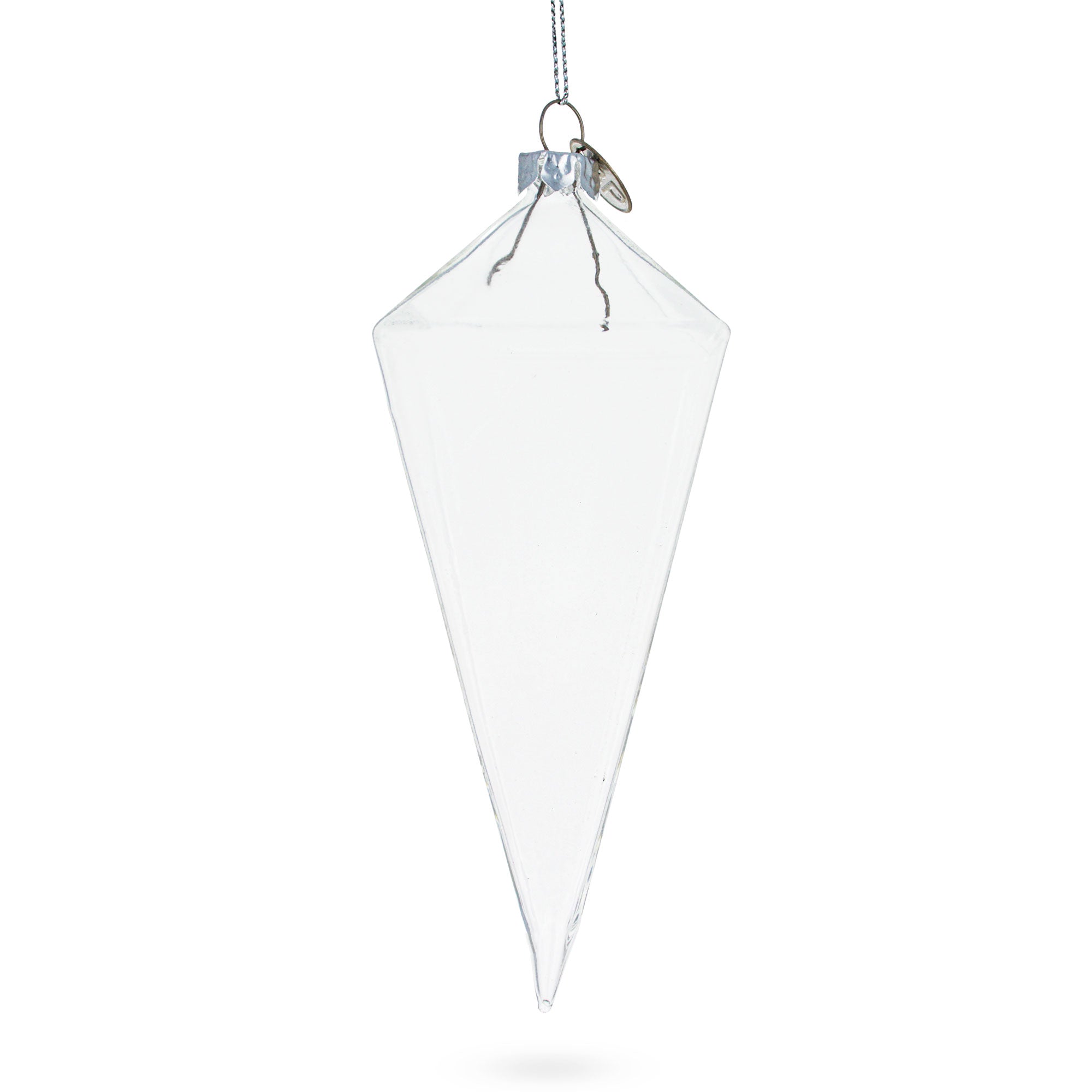 Diamond Shape - Blown Clear Glass Christmas Ornament 3.6 Inches