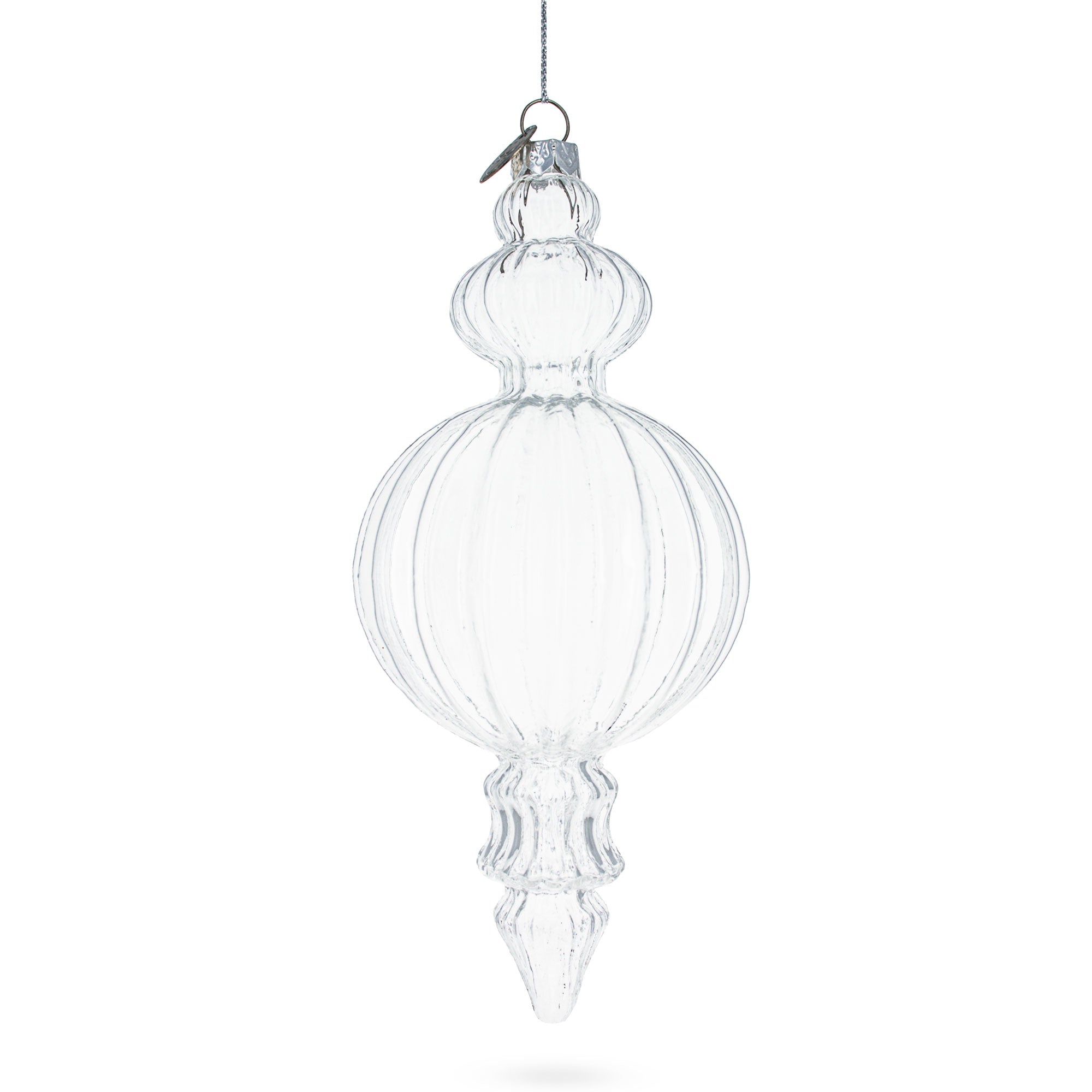 Triple Finial - Blown Clear Glass Christmas Ornament 6.7 Inches (170 Mm)