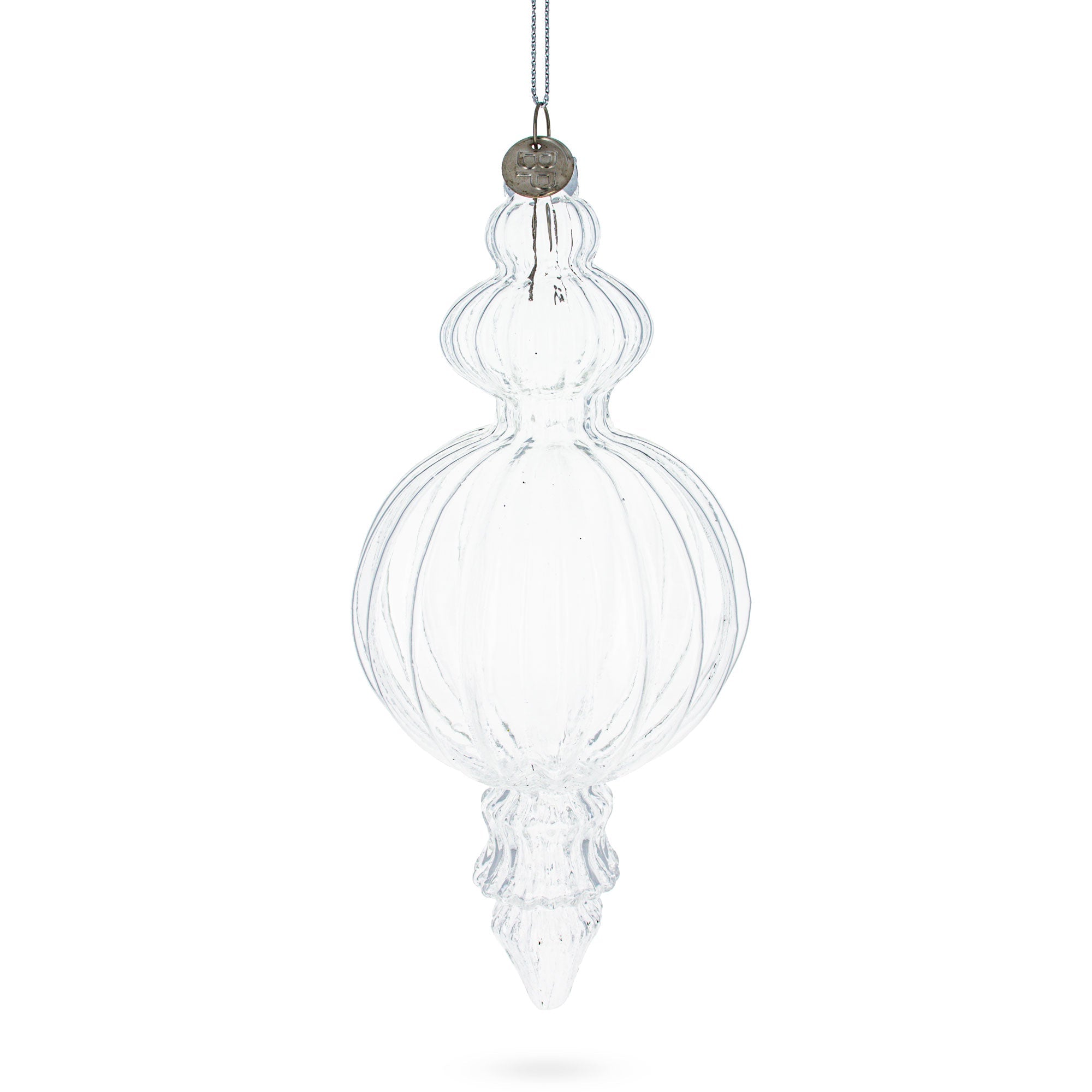 Triple Finial - Blown Clear Glass Christmas Ornament 6.7 Inches (170 Mm)