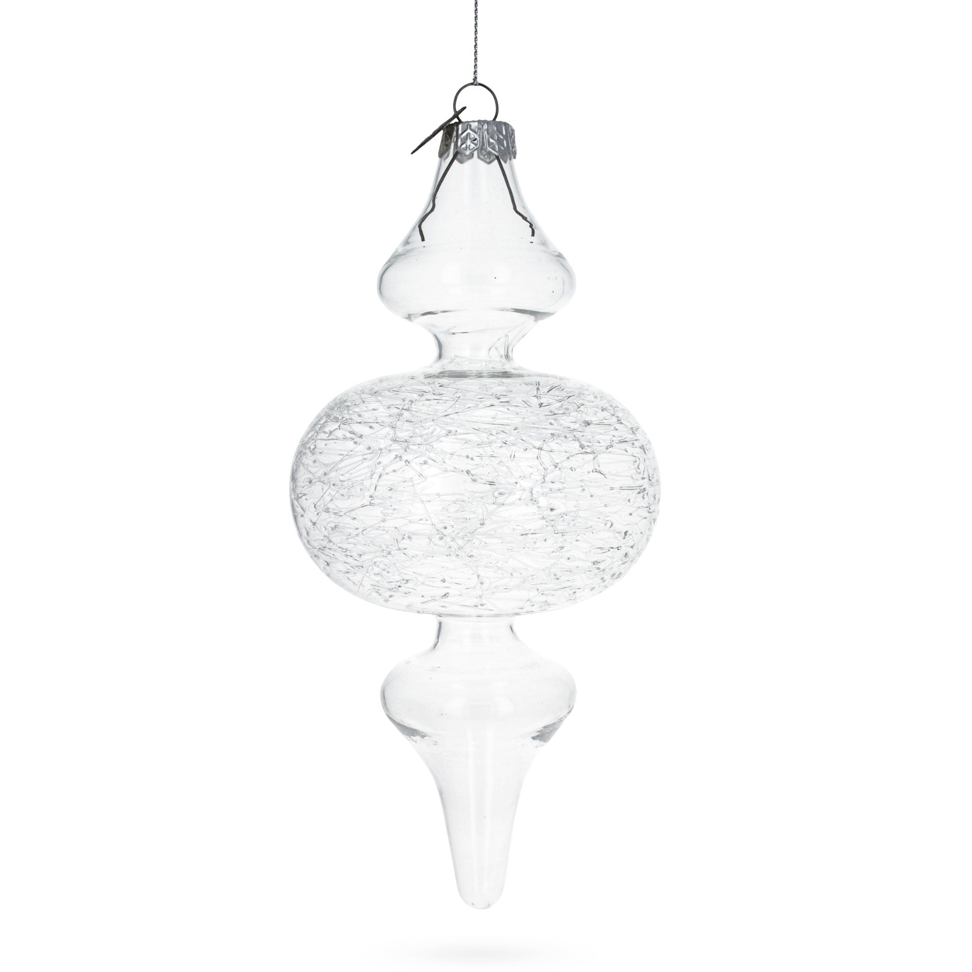 Triple Oval Finial - Blown Clear Glass Christmas Ornament 6.6 Inches (76 Mm)