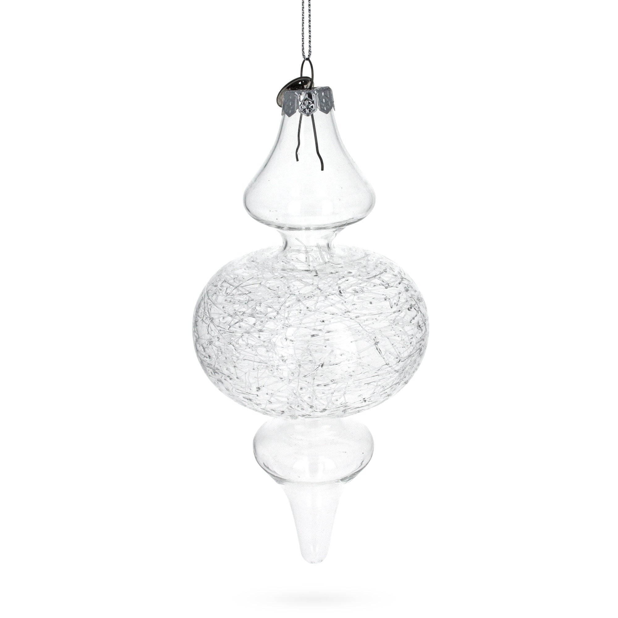 Triple Oval Finial - Blown Clear Glass Christmas Ornament 6.6 Inches (76 Mm)