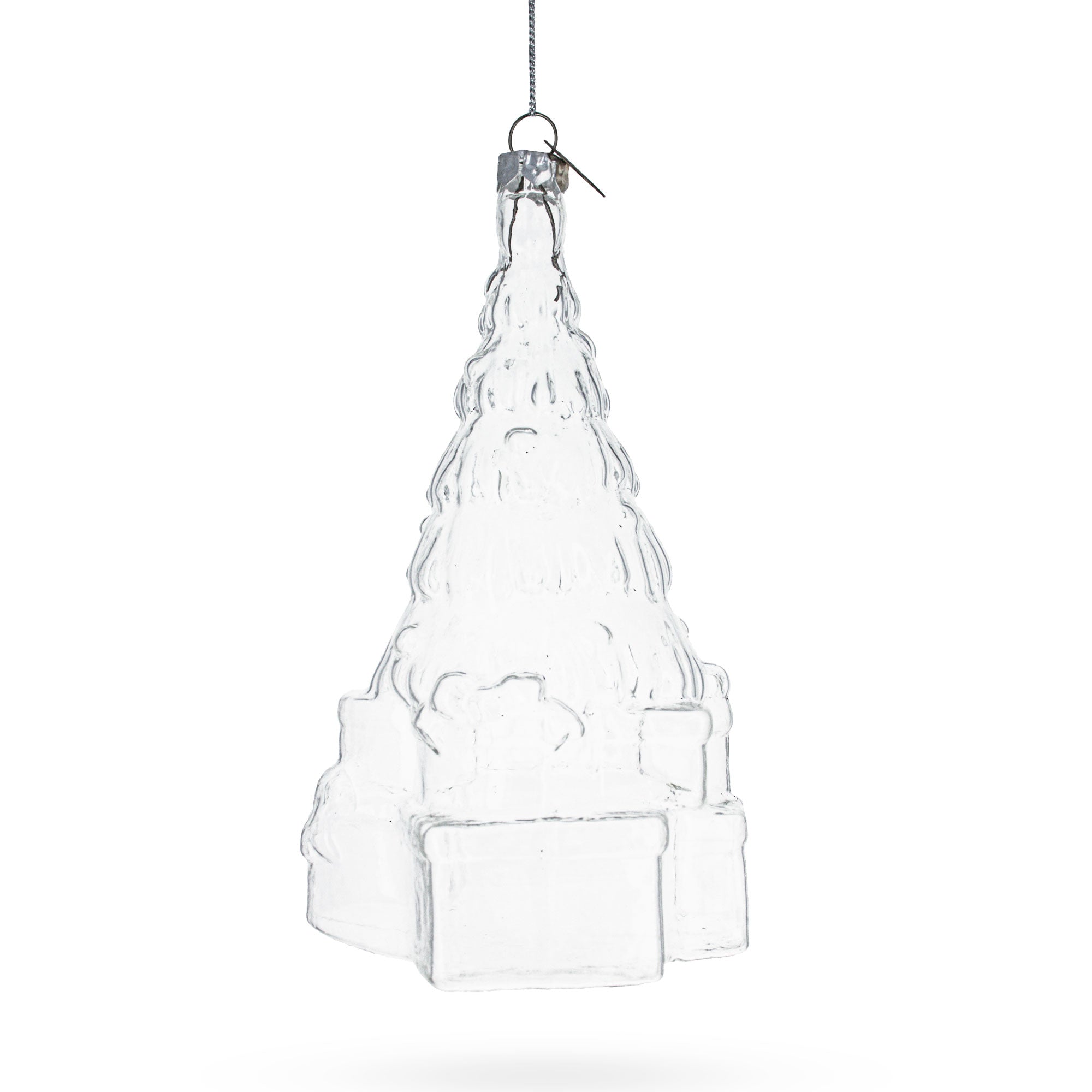 Festive Gifts By Christmas Tree - Blown Clear Glass Christmas Ornament.