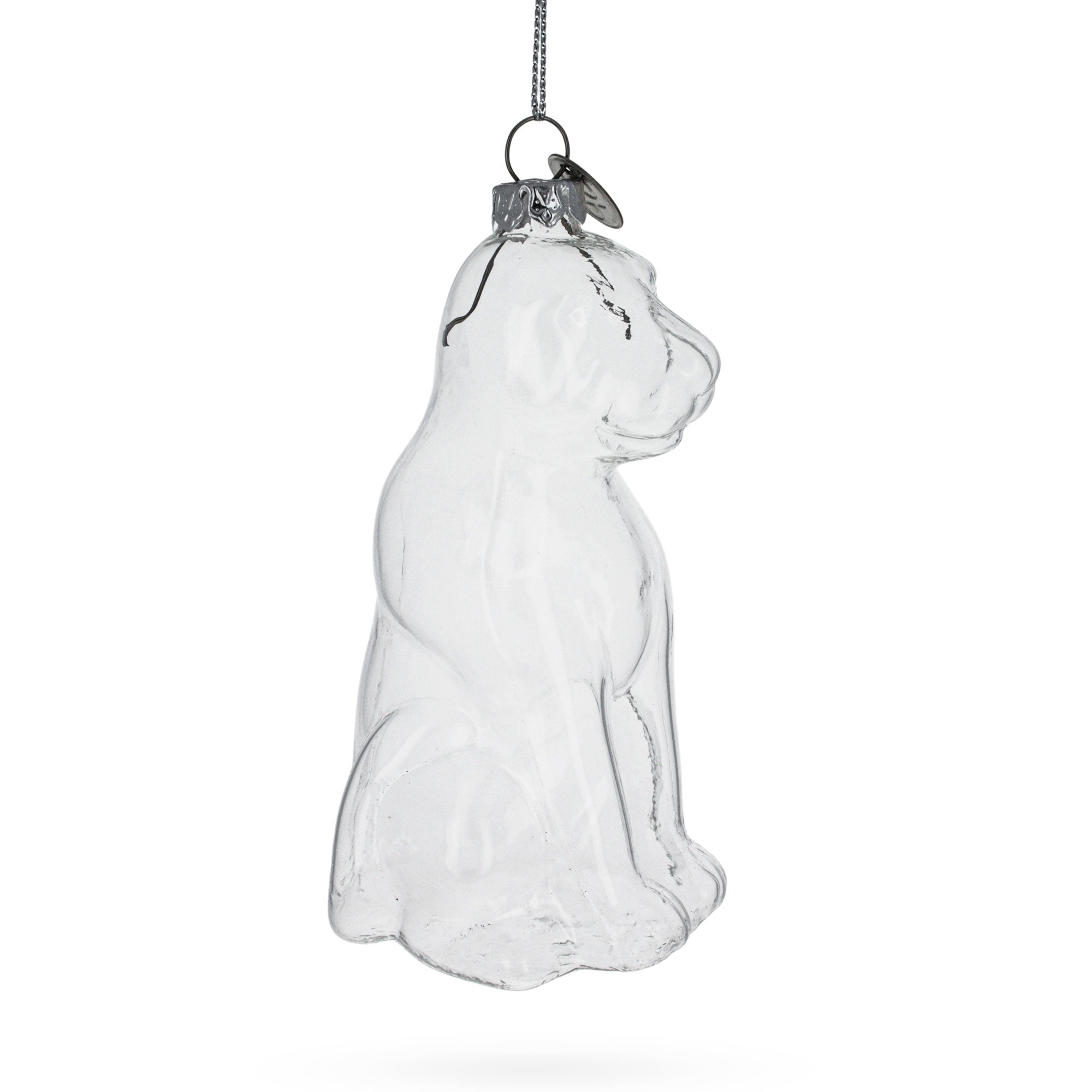 Sitting Dog - Blown Clear Glass Christmas Ornament