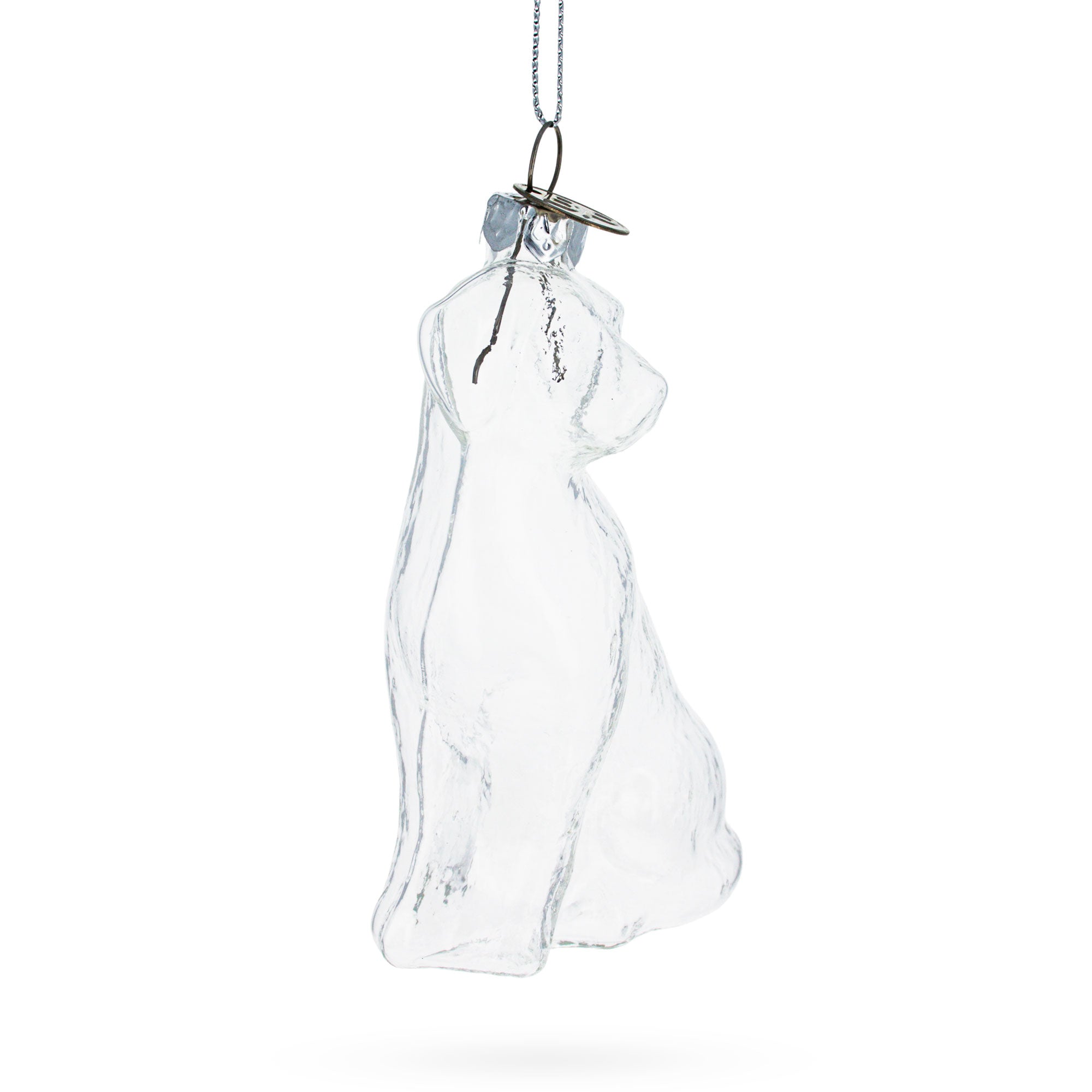 Happy Dog - Blown Clear Glass Christmas Ornament