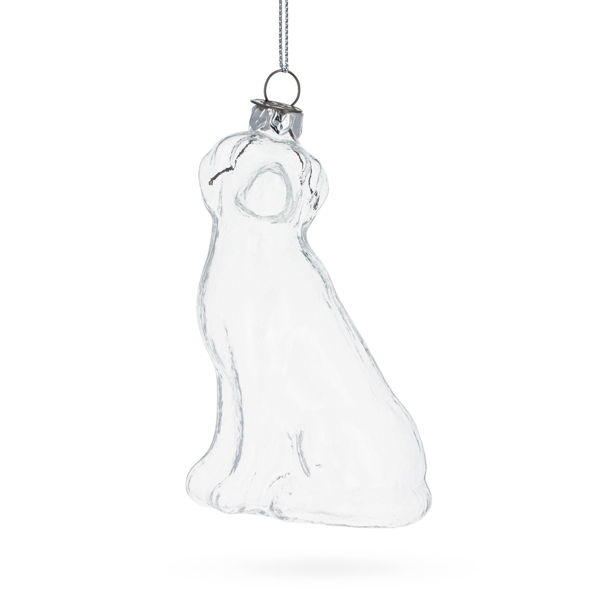 Happy Dog - Blown Clear Glass Christmas Ornament