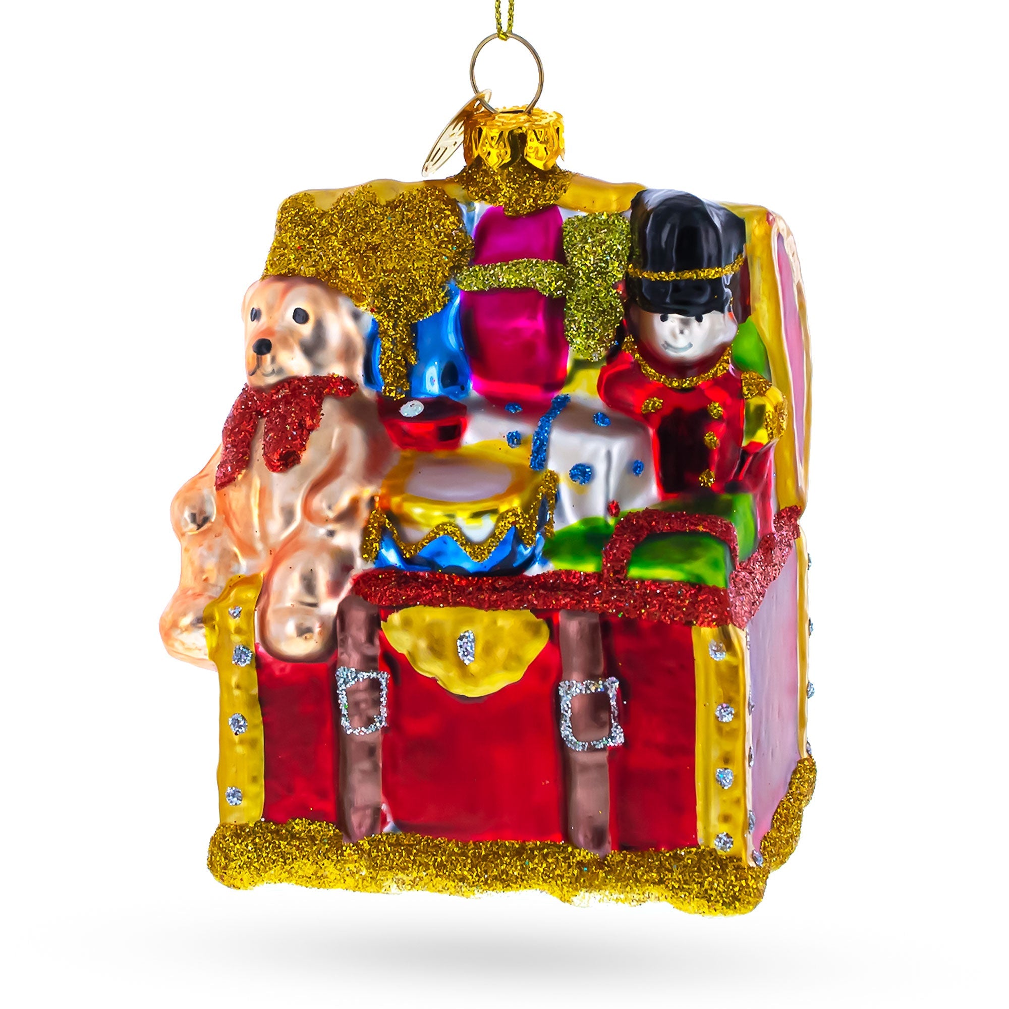 Teddy Bear, Nutcracker, And Gift Chest Trio - Picturesque Blown Glass Christmas Ornament