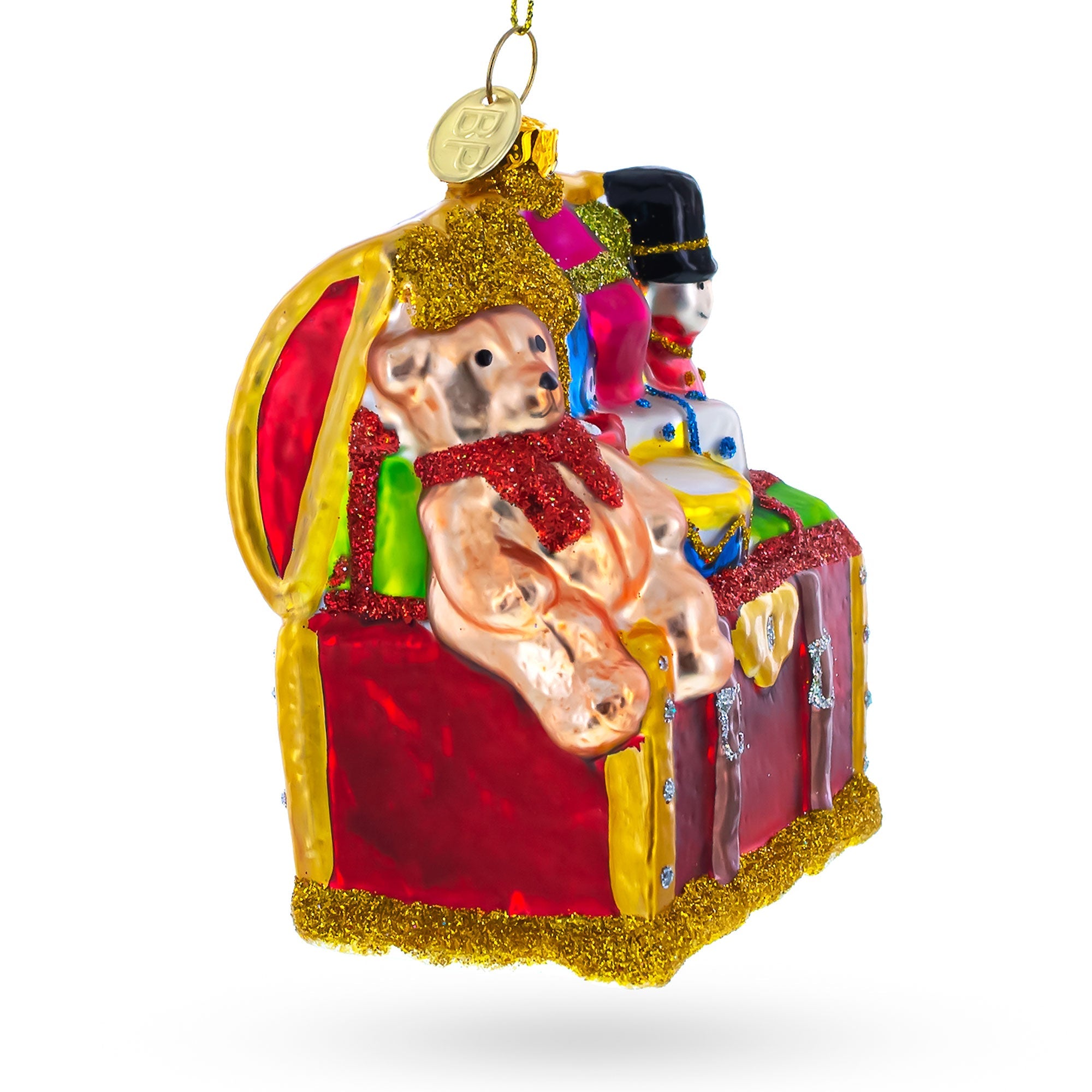 Teddy Bear, Nutcracker, And Gift Chest Trio - Picturesque Blown Glass Christmas Ornament