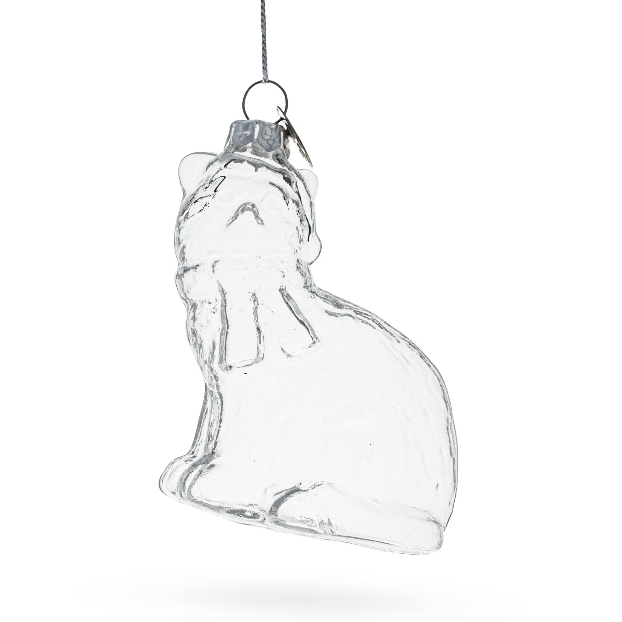 Cat In Hat Clear - Blown Glass Christmas Ornament