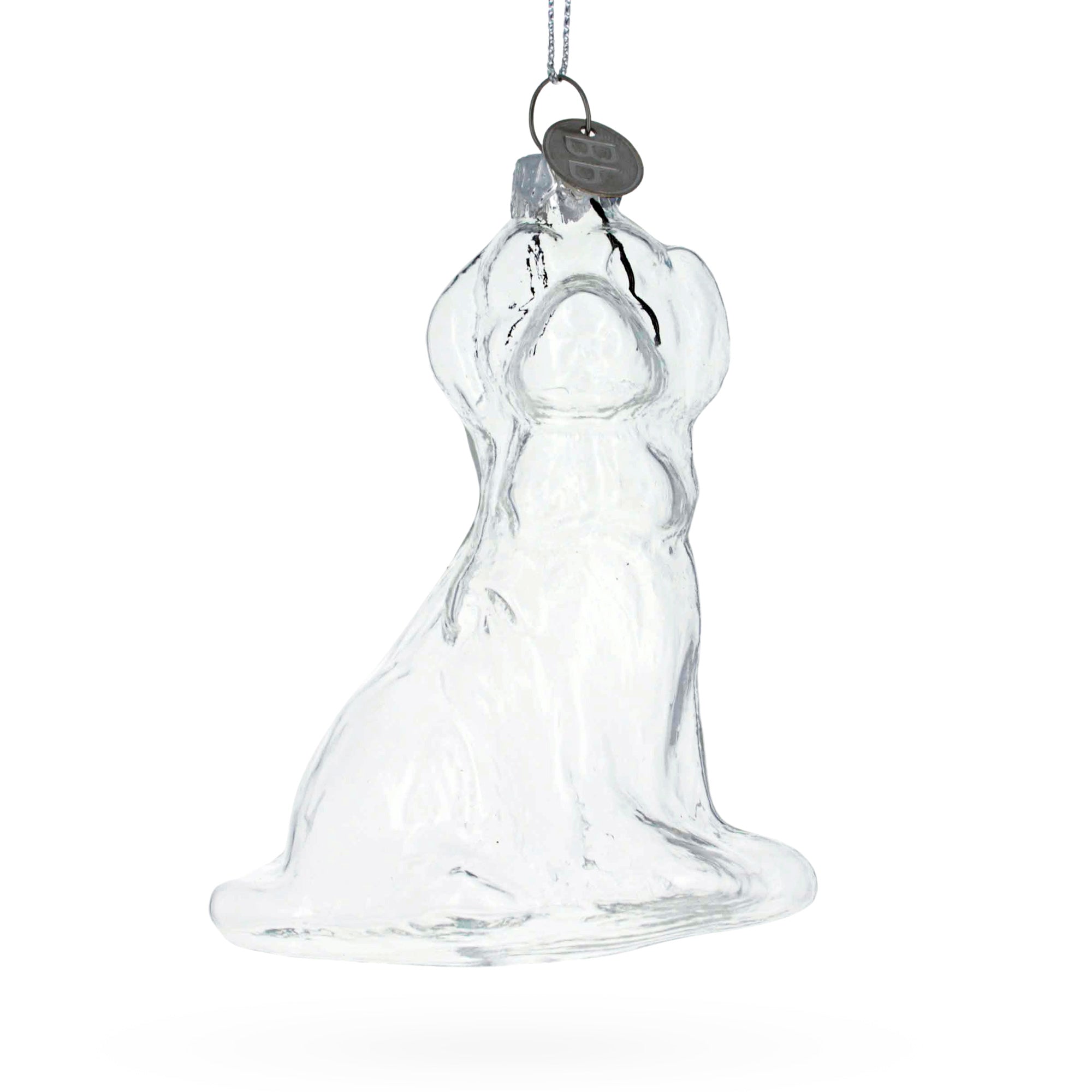 Charming Pooch: Adorable Dog With Festive Bow - Clear Blown Glass Christmas Ornament