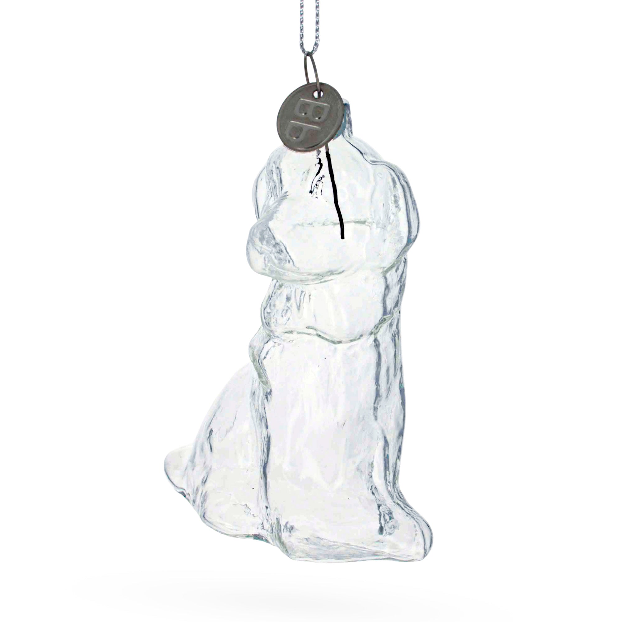 Charming Pooch: Adorable Dog With Festive Bow - Clear Blown Glass Christmas Ornament