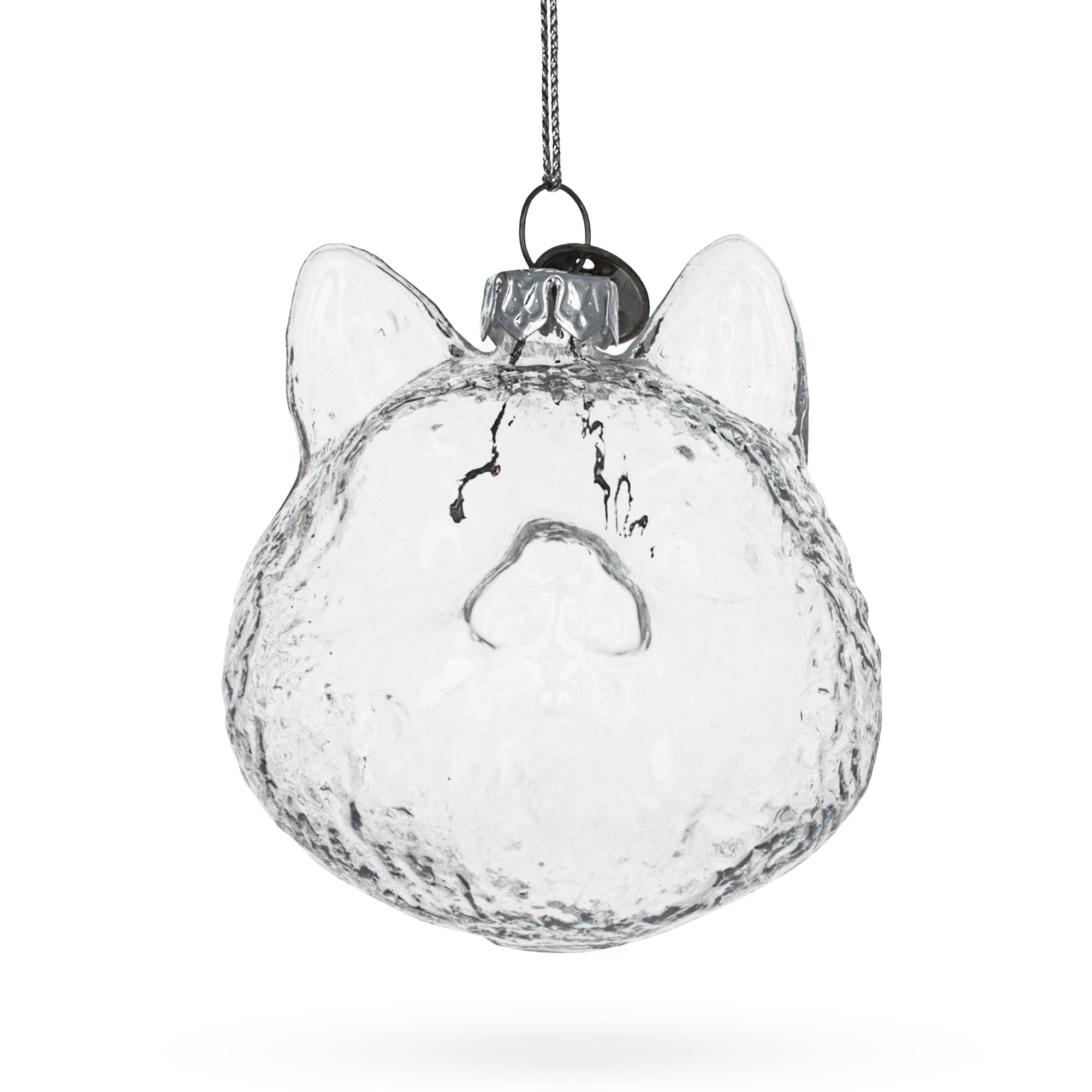 Enchanting Feline Majesty: Cat Head - Clear Blown Glass Christmas Ornament