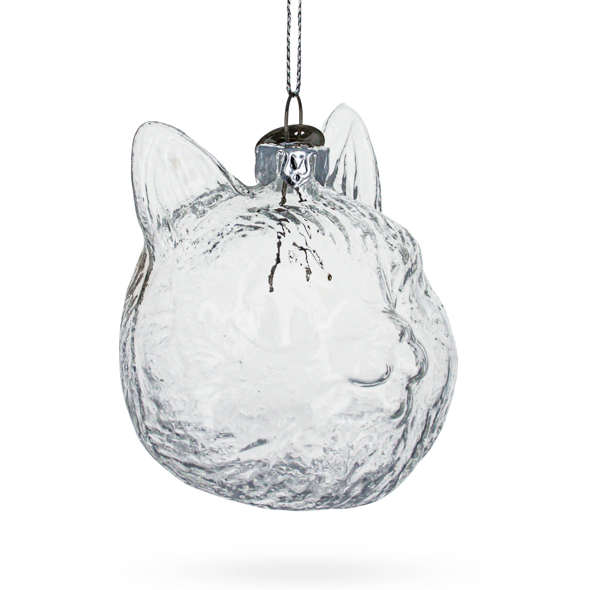 Enchanting Feline Majesty: Cat Head - Clear Blown Glass Christmas Ornament