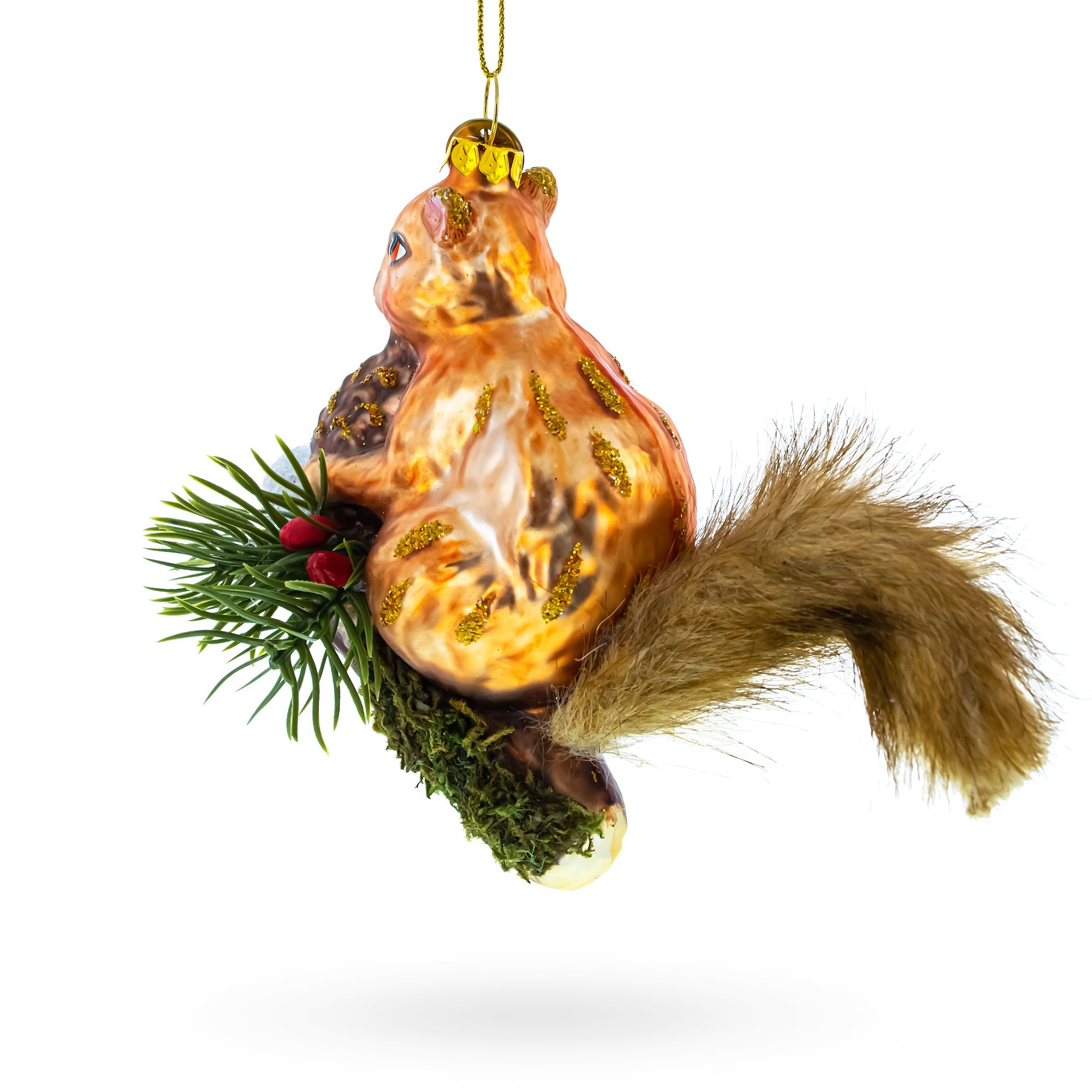 Playful Squirrel On A Branch - Blown Glass Christmas Ornament