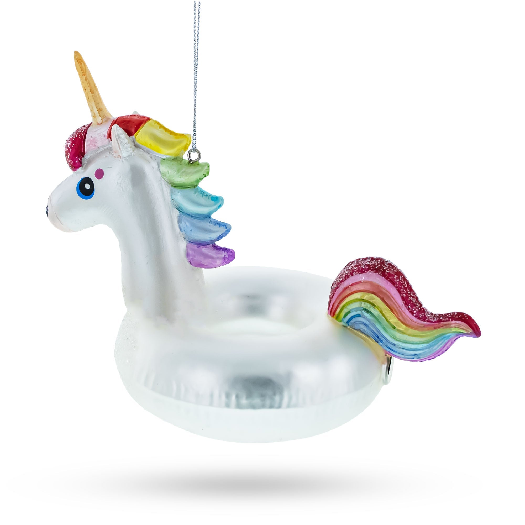 Whimsical Unicorn Floatie - Blown Glass Christmas Ornament