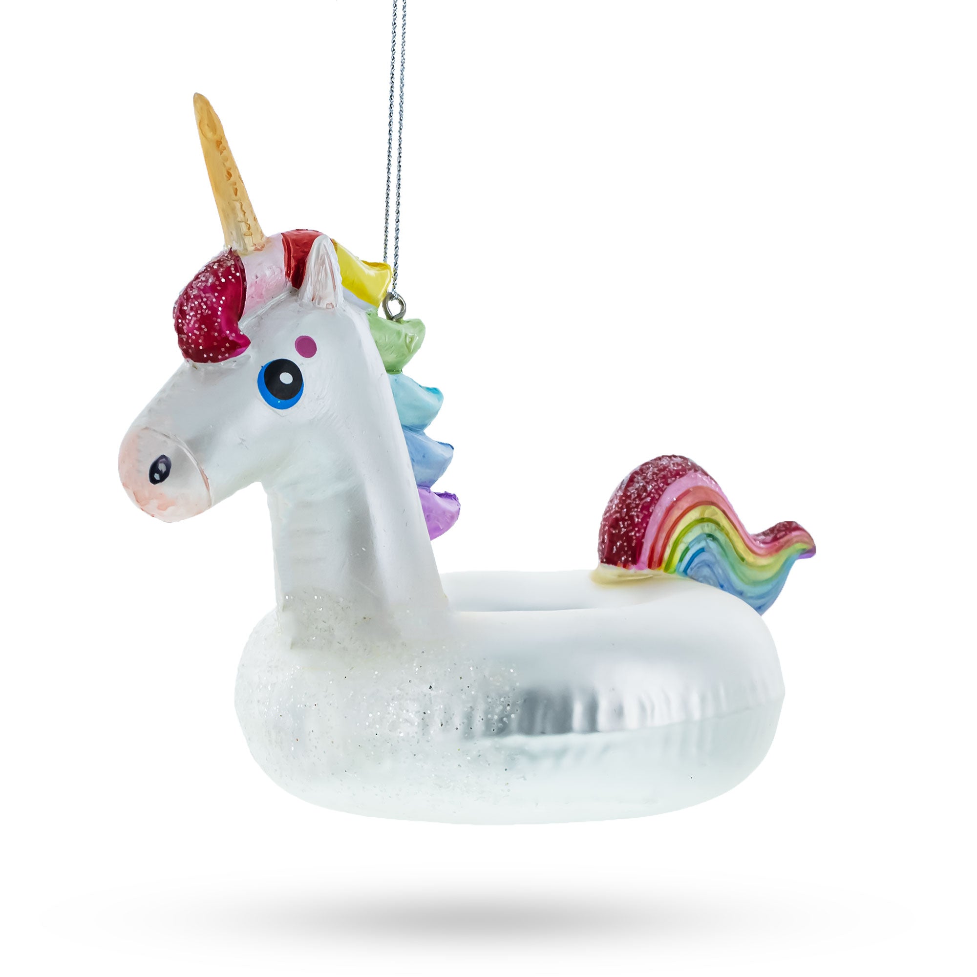 Whimsical Unicorn Floatie - Blown Glass Christmas Ornament