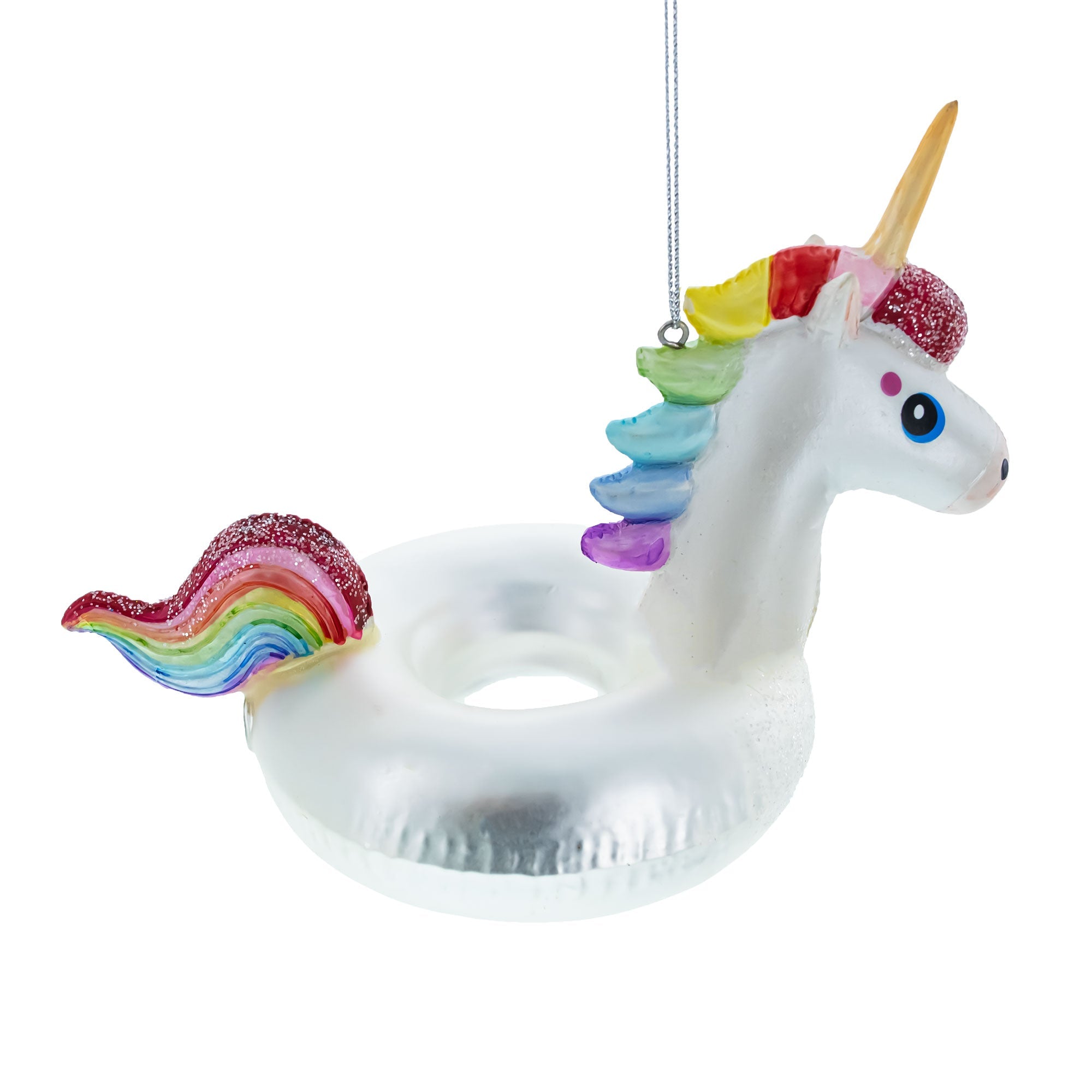 Whimsical Unicorn Floatie - Blown Glass Christmas Ornament