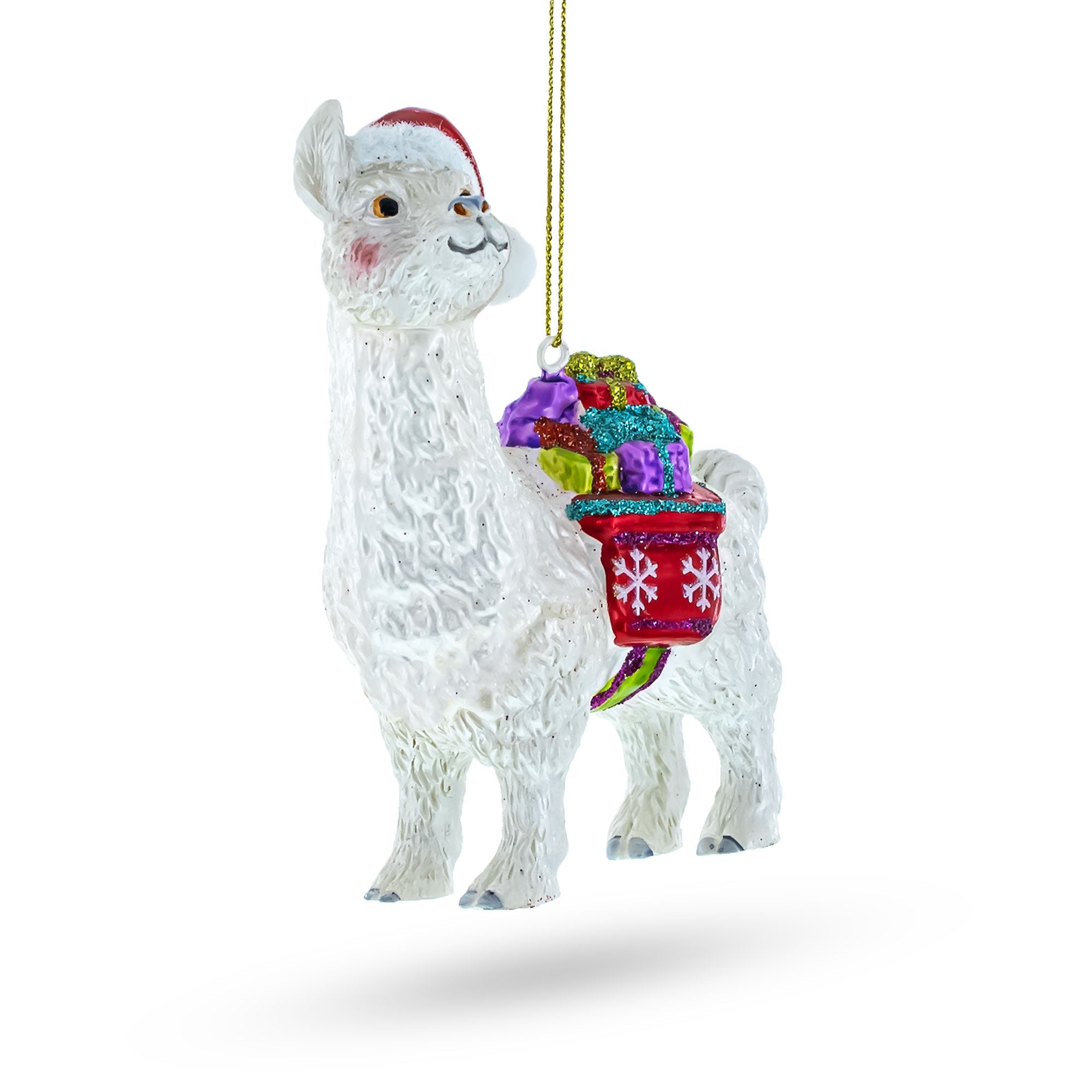 Festive Lama With Presents Blown Glass Christmas Ornament