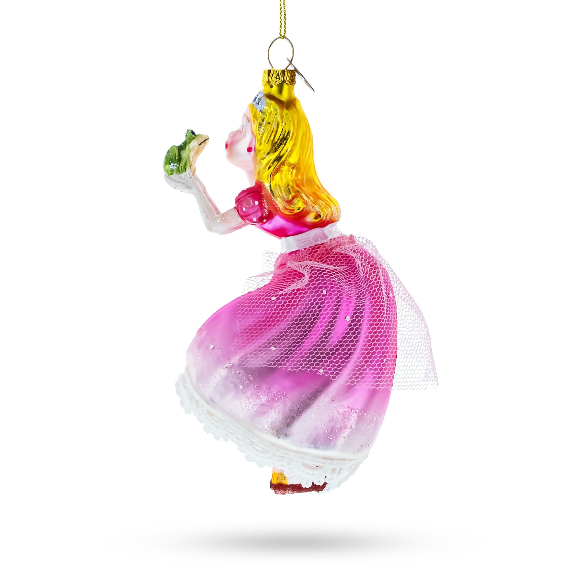 Enchanted Love: Princess Kissing Frog Prince - Blown Glass Christmas Ornament