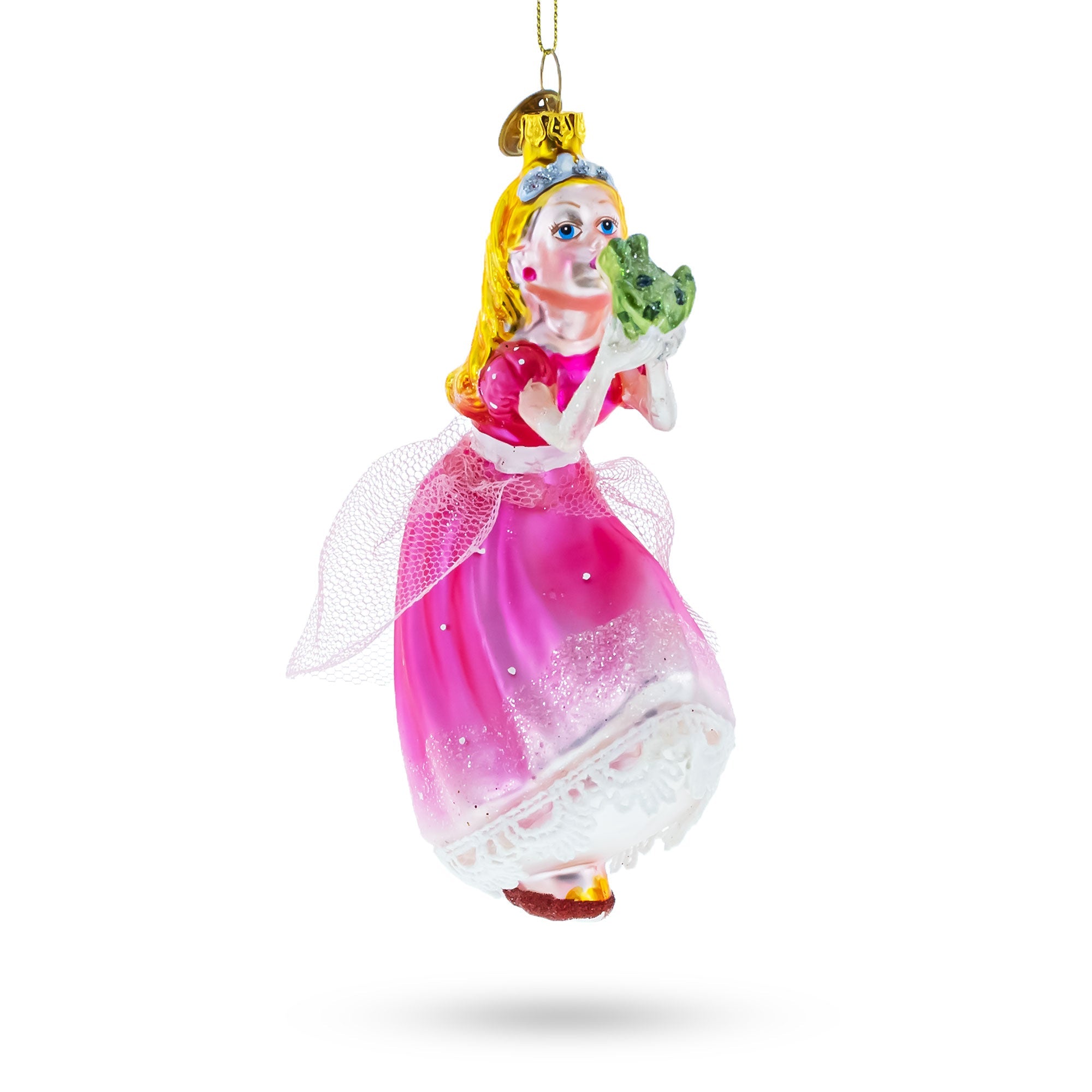 Enchanted Love: Princess Kissing Frog Prince - Blown Glass Christmas Ornament