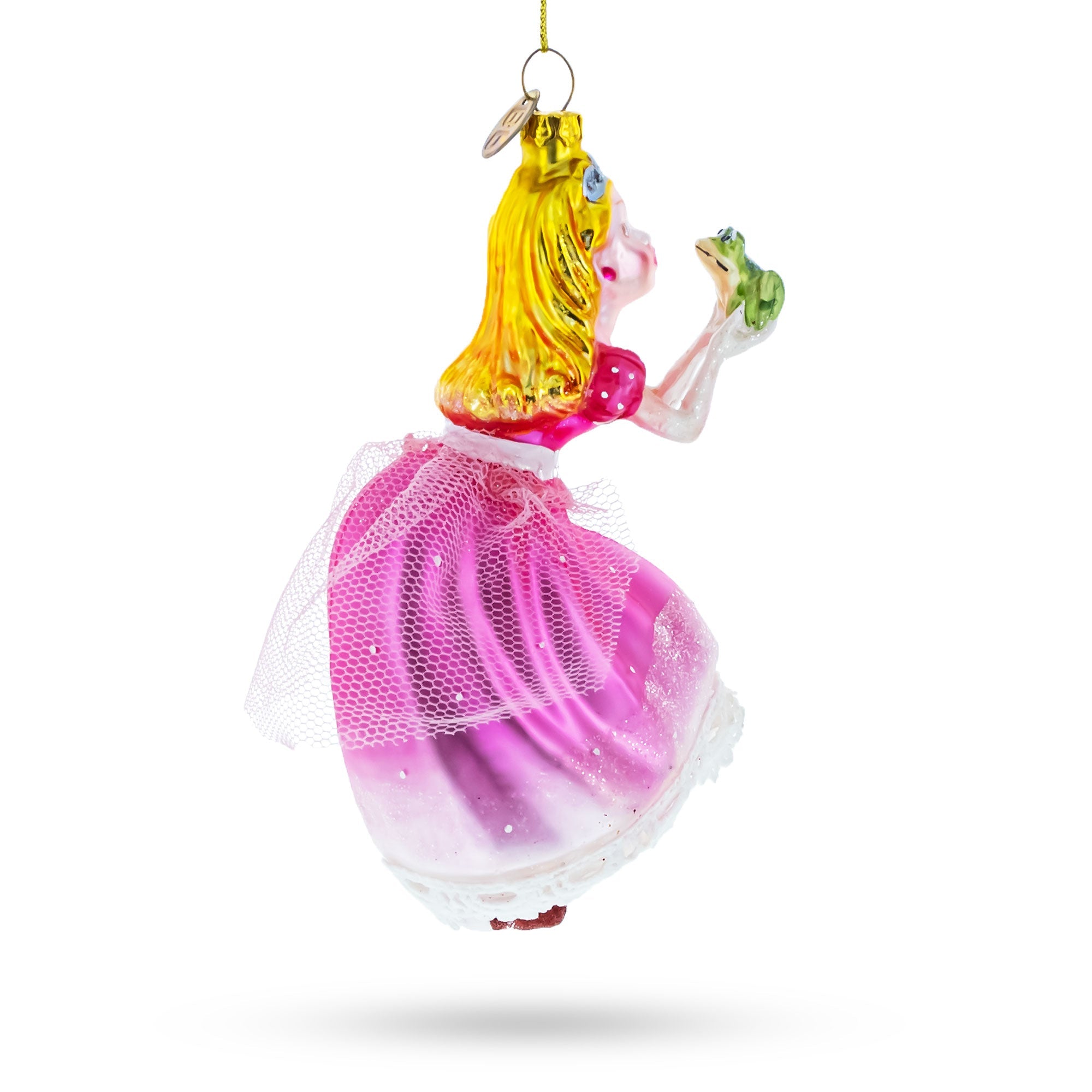 Enchanted Love: Princess Kissing Frog Prince - Blown Glass Christmas Ornament