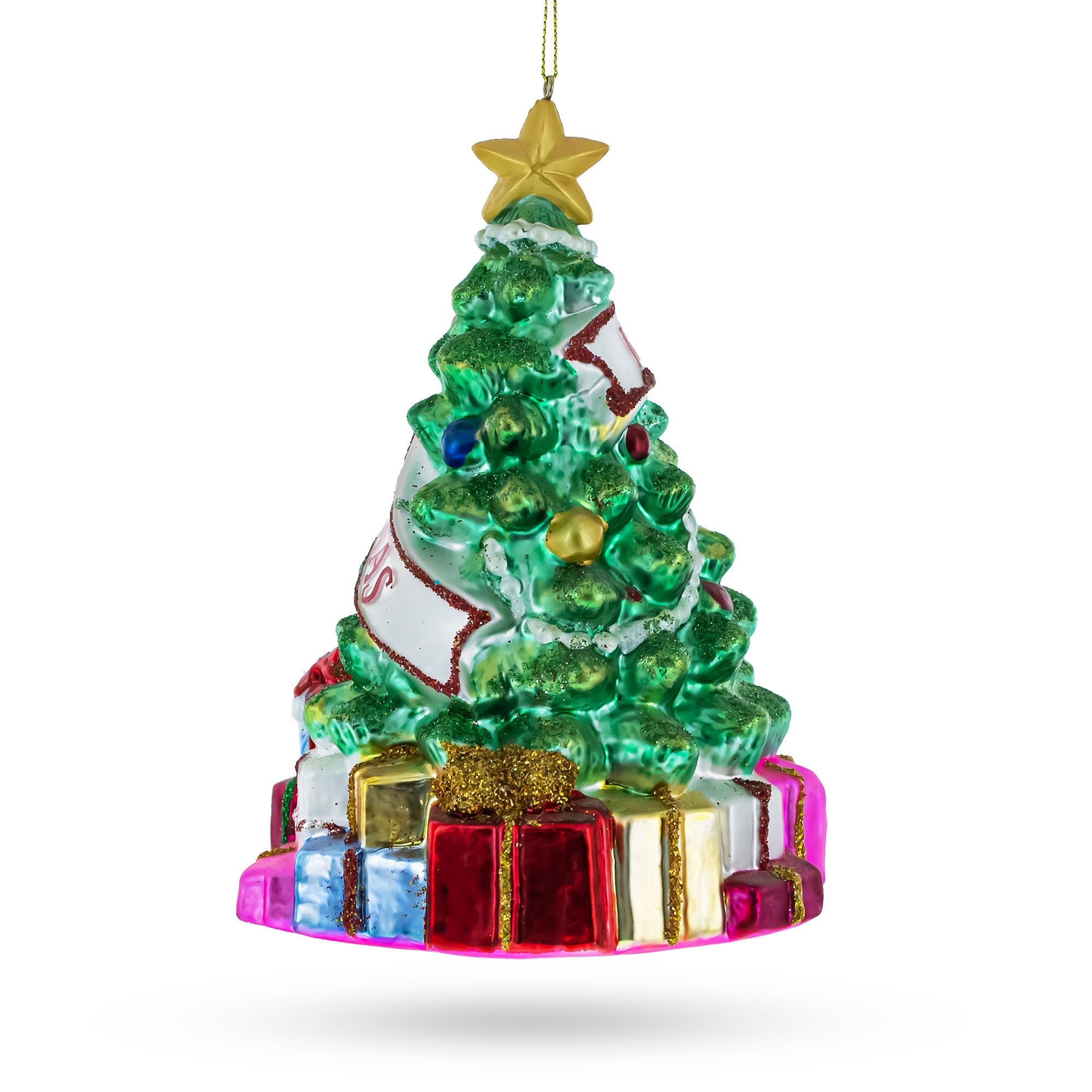 Festively Decorated Christmas Tree - Blown Glass Christmas Ornament