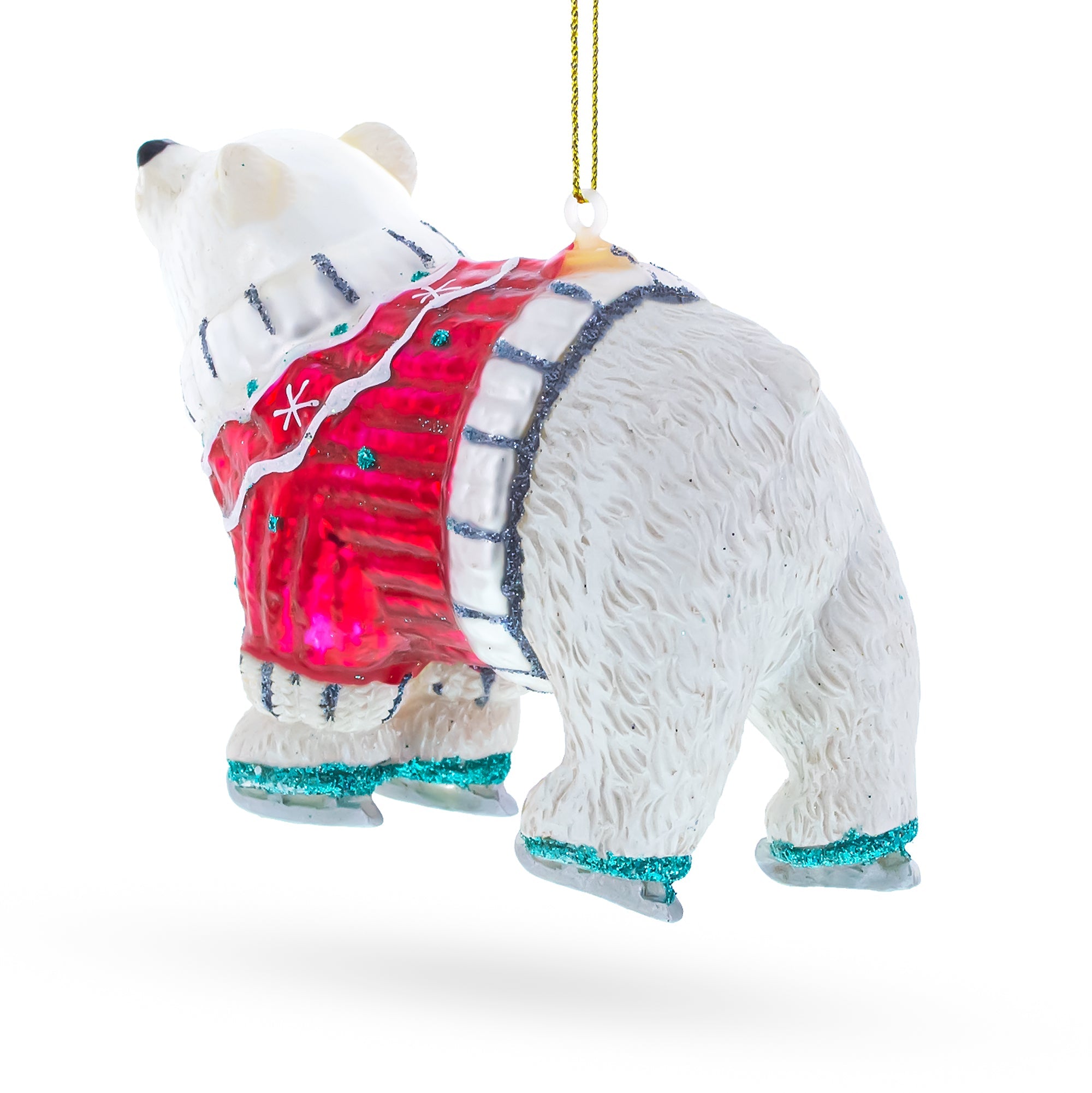 Cozy Polar Bear Wearing A Festive Sweater - Blown Glass Christmas Ornament