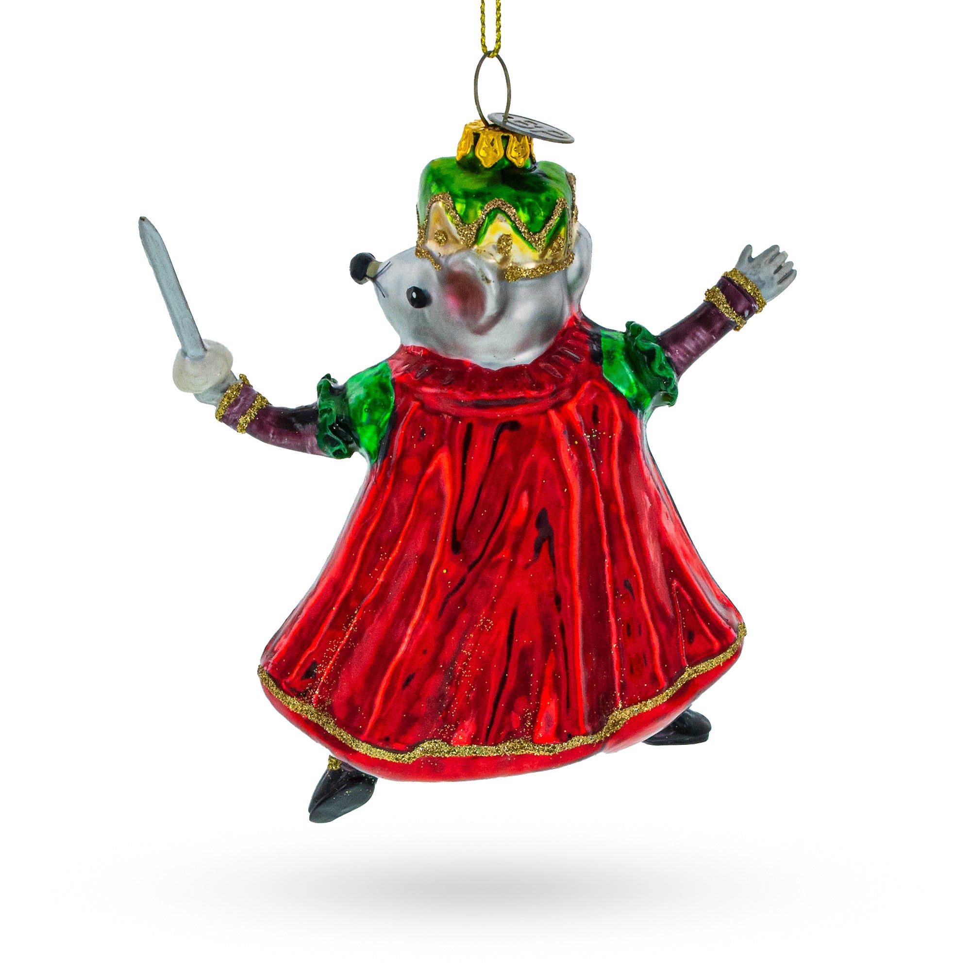 Regal Mouse King Wielding A Sword - Blown Glass Christmas Ornament