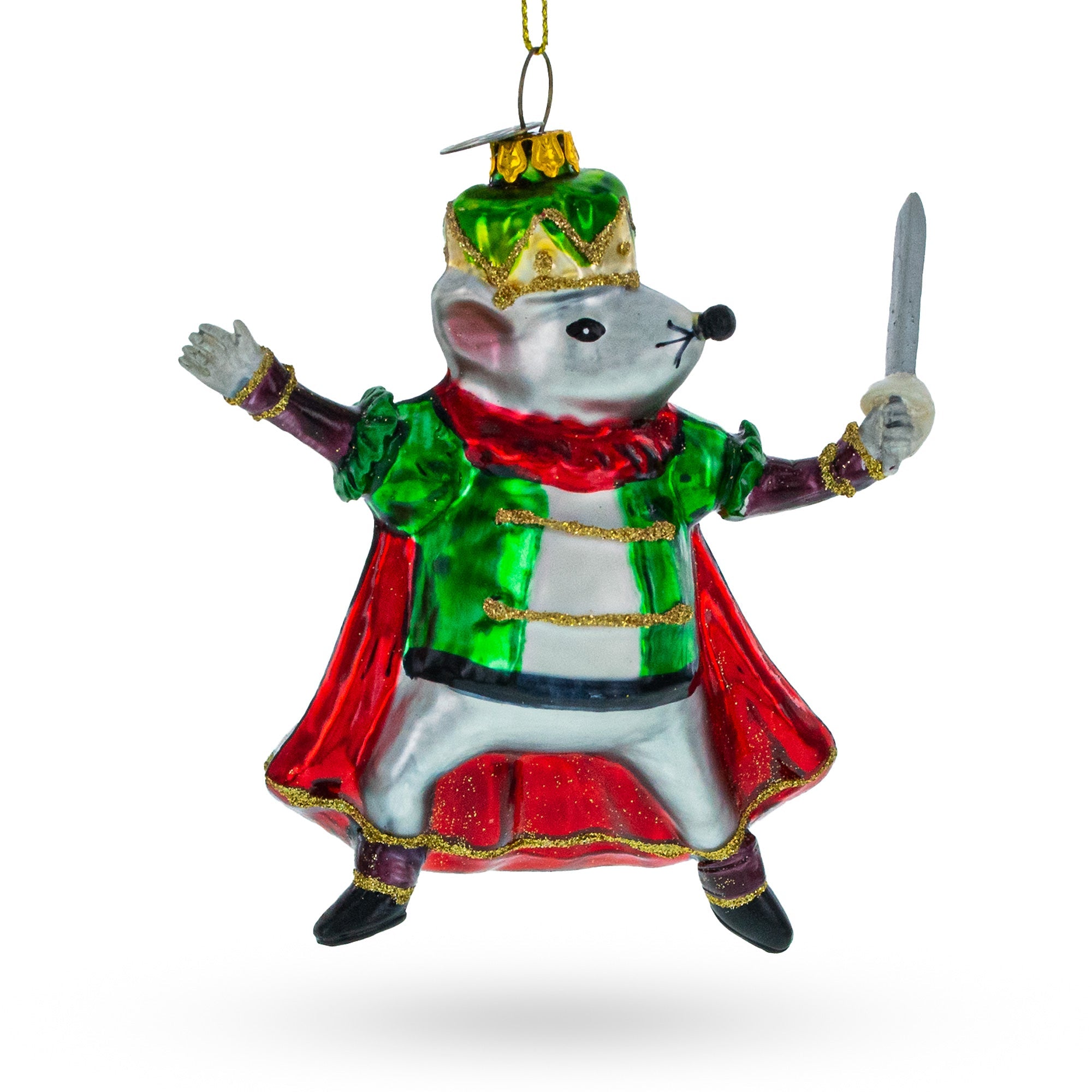 Regal Mouse King Wielding A Sword - Blown Glass Christmas Ornament