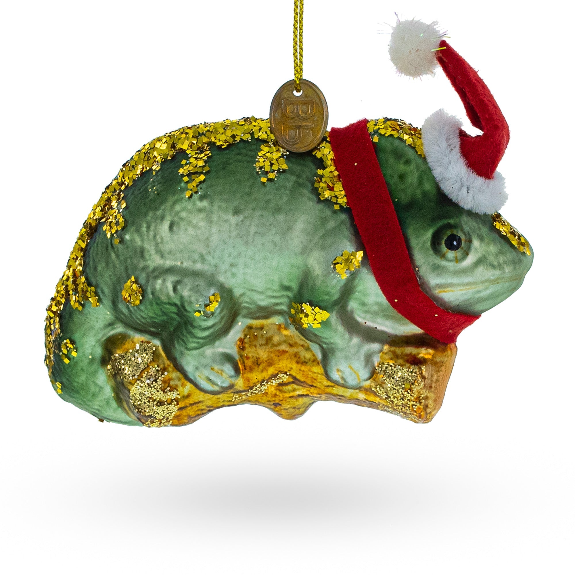 Chameleon In Santa Hat - Blown Glass Christmas Ornament