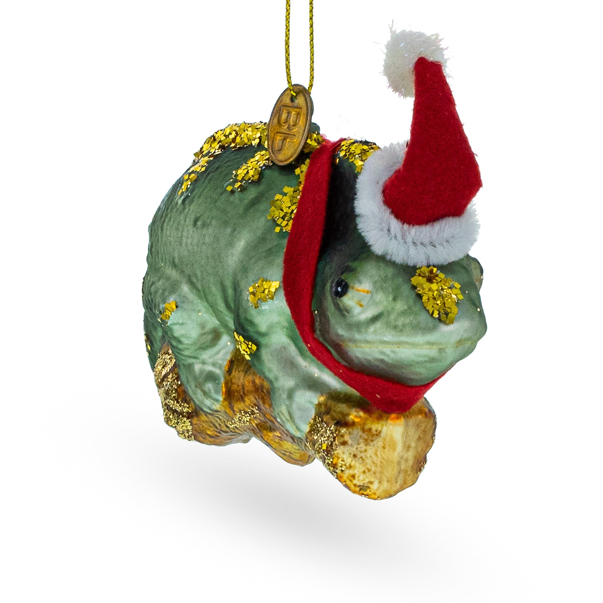 Chameleon In Santa Hat - Blown Glass Christmas Ornament