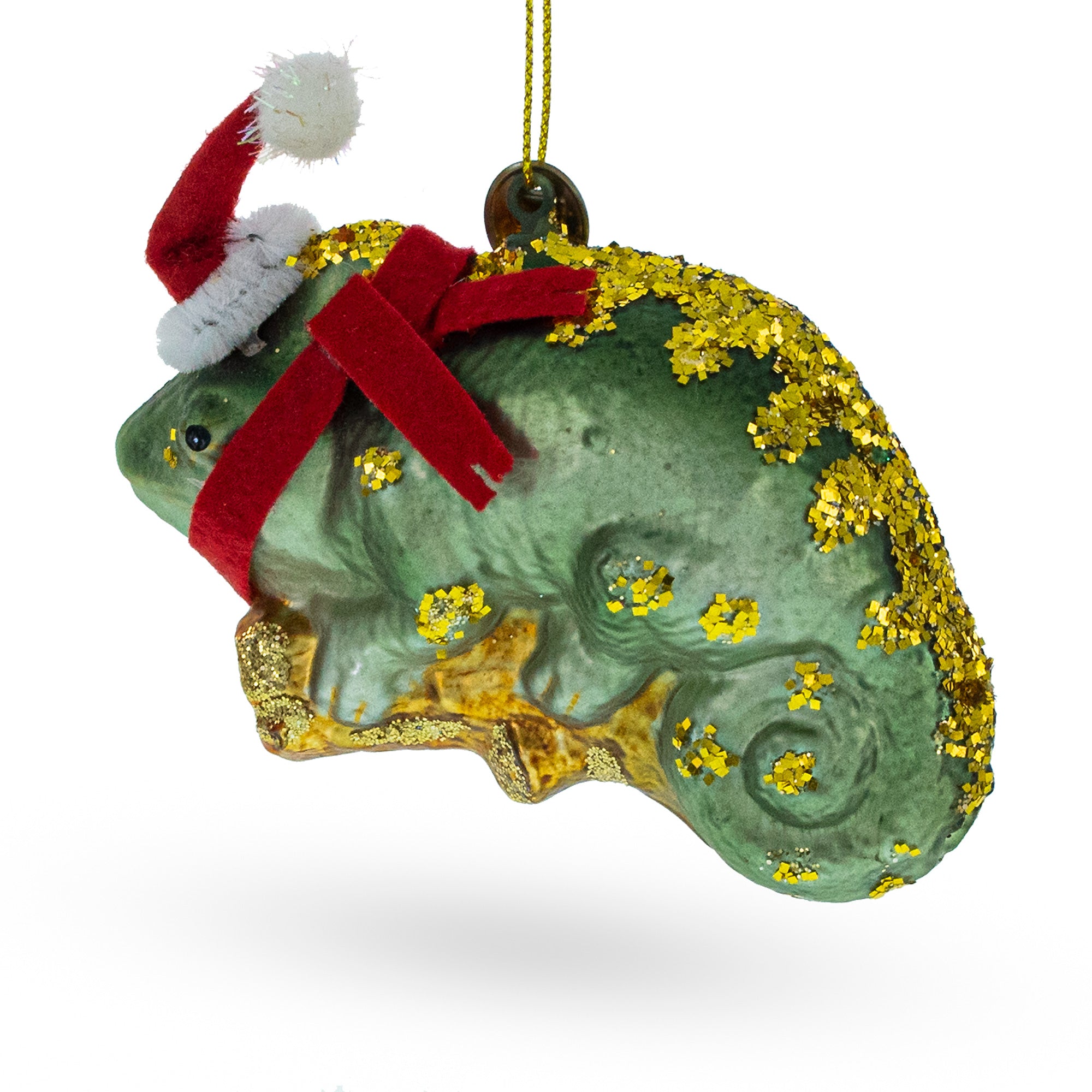 Chameleon In Santa Hat - Blown Glass Christmas Ornament