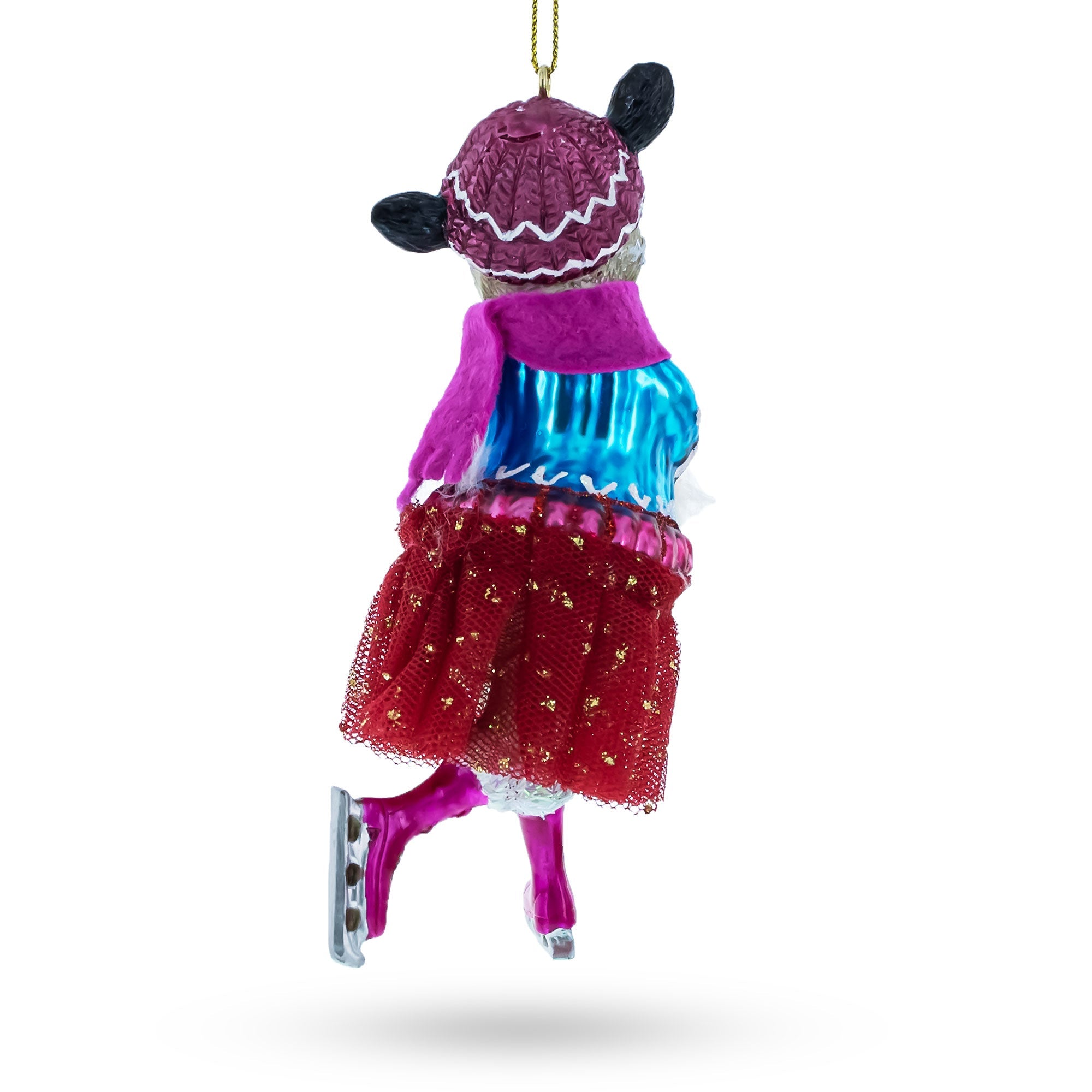 Graceful Cow Ice Skating In Winter Wonderland - Blown Glass Christmas Ornament