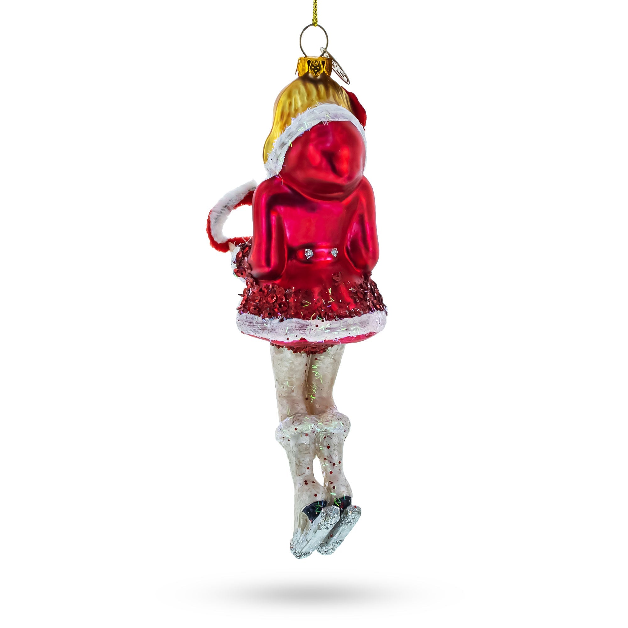 Twirling Ice Skater: Girl With Candy Cane - Blown Glass Christmas Ornament