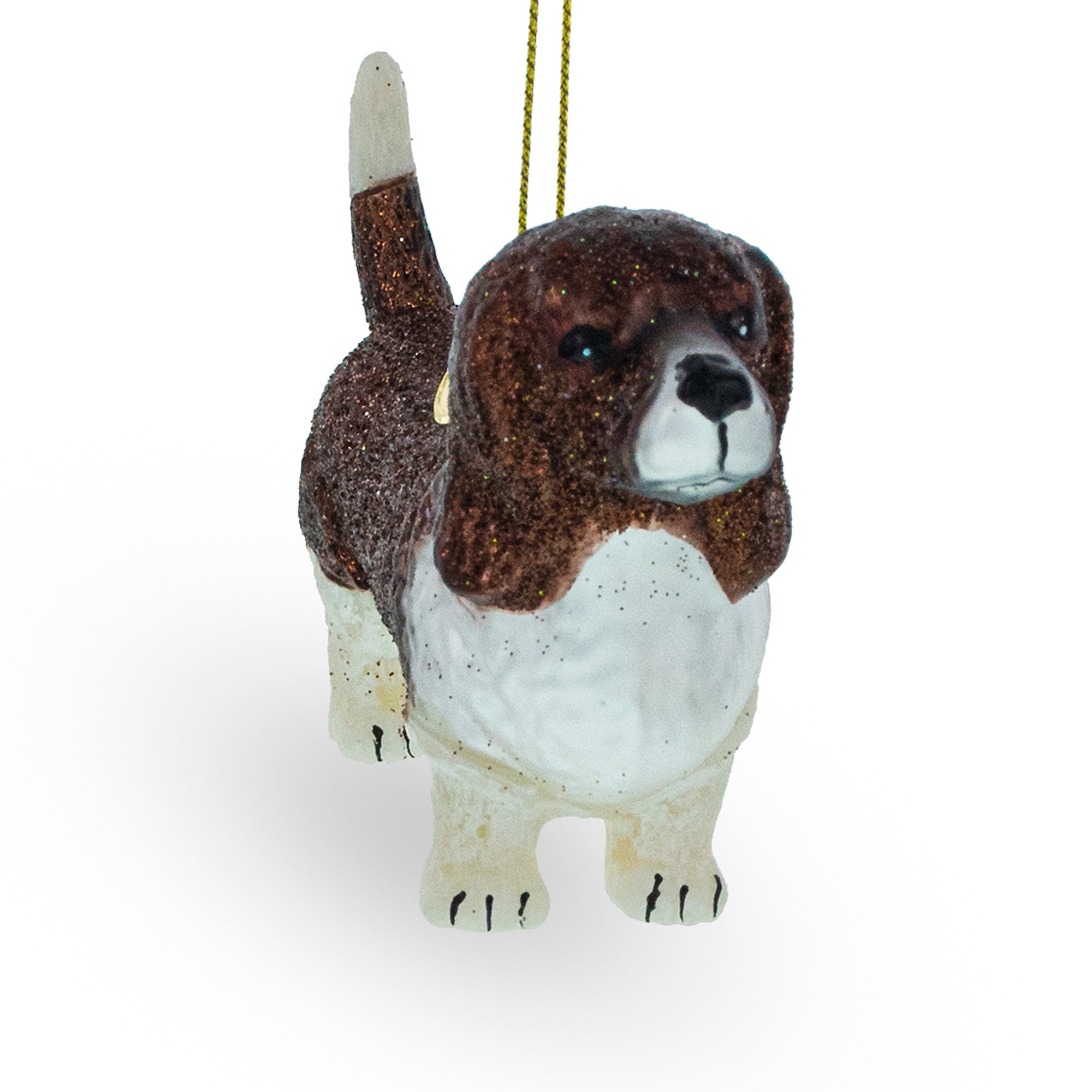 Charming Brown And White Pooch - Blown Glass Christmas Ornament