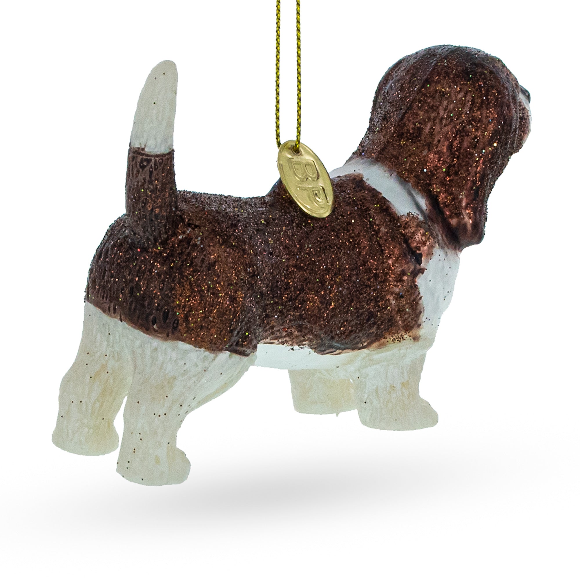 Charming Brown And White Pooch - Blown Glass Christmas Ornament