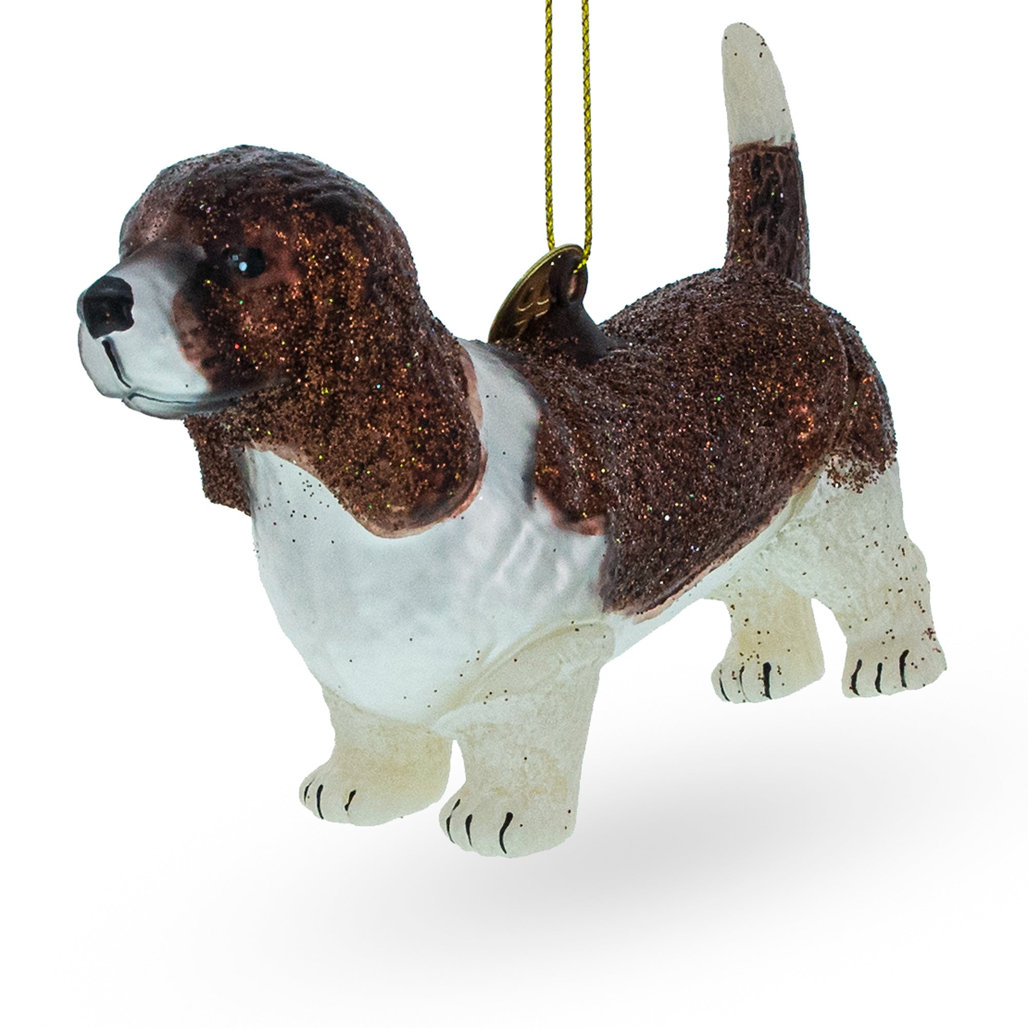 Charming Brown And White Pooch - Blown Glass Christmas Ornament