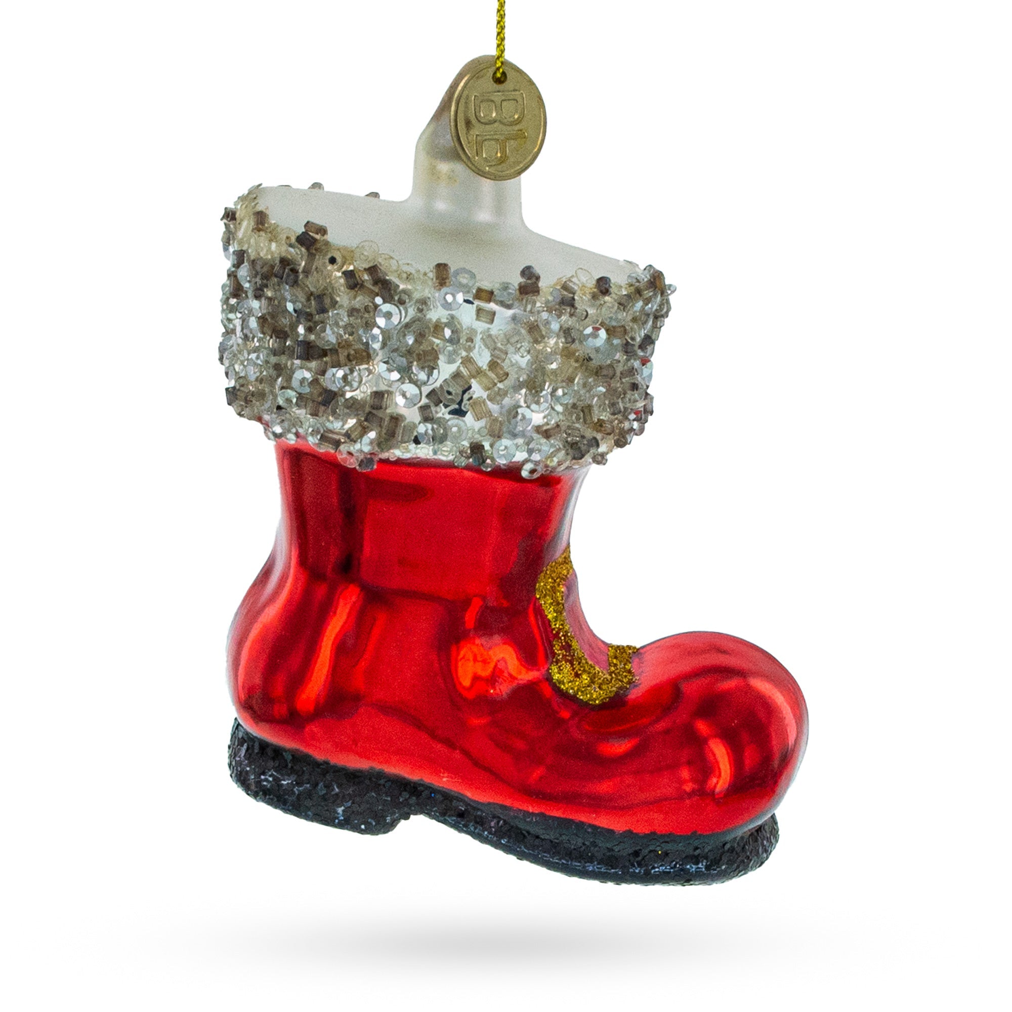 Festive Santa Boot - Blown Glass Christmas Ornament