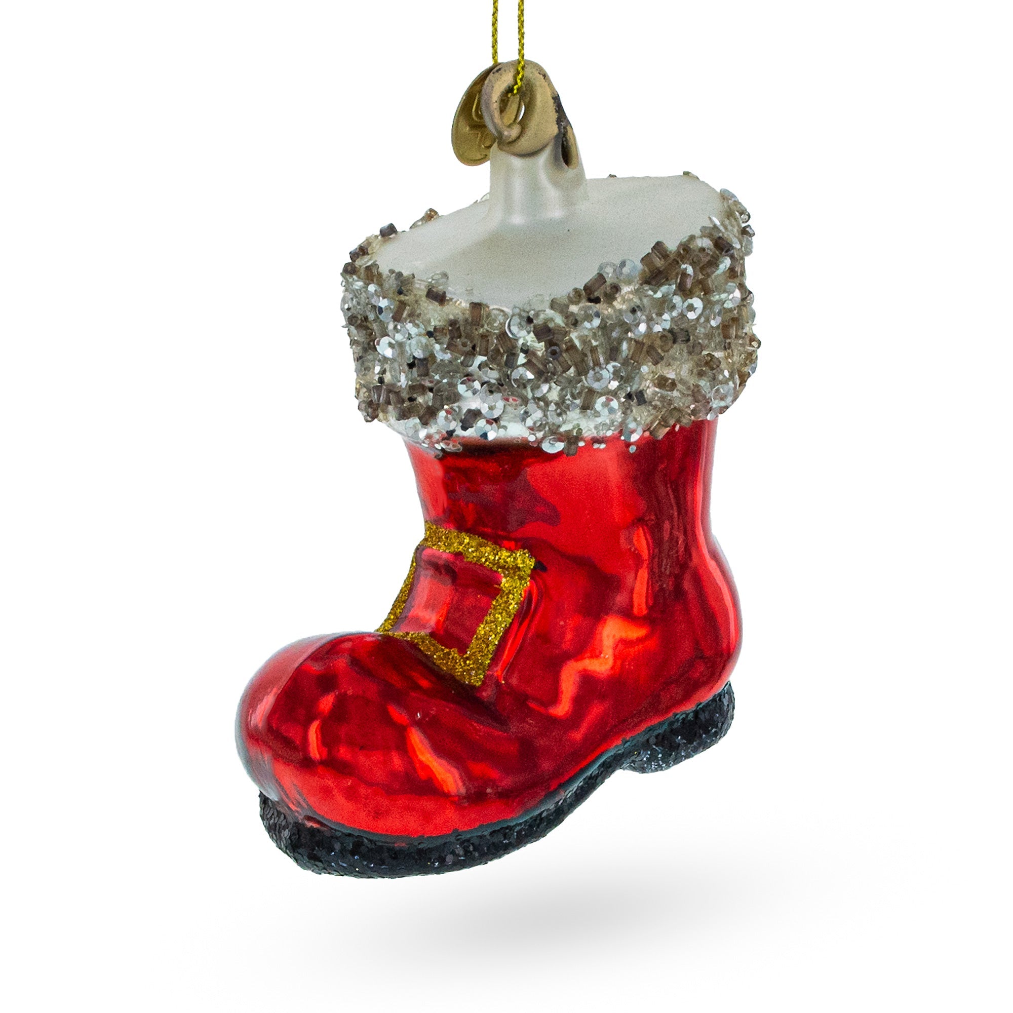 Festive Santa Boot - Blown Glass Christmas Ornament