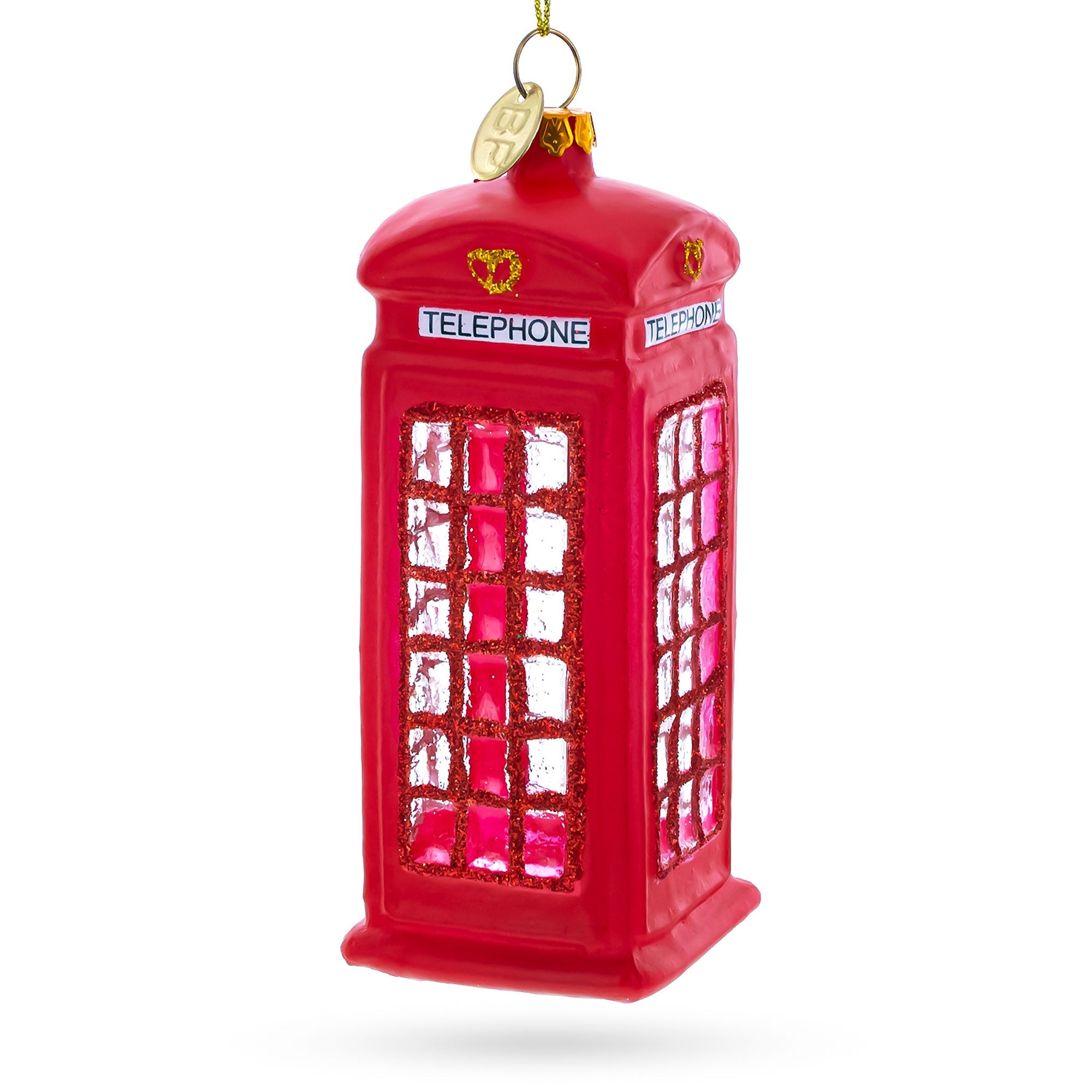 Red Telephone Booth In London, United Kingdom - Timeless Blown Glass Christmas Ornament