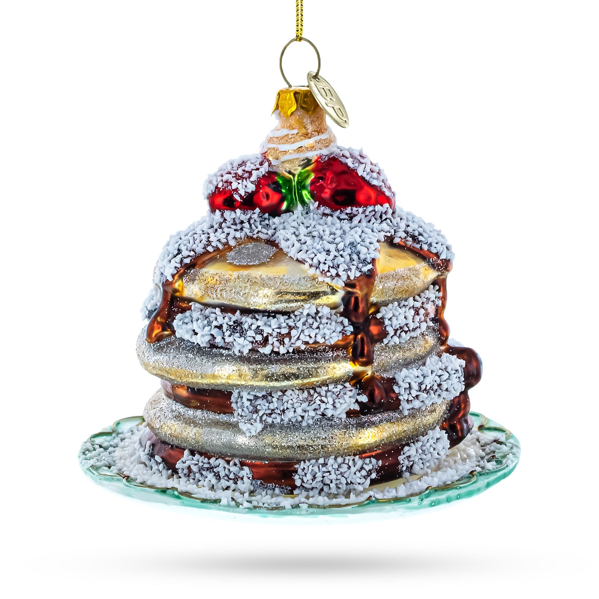 Delicious Pancakes With Maple Syrup - Blown Glass Christmas Ornament