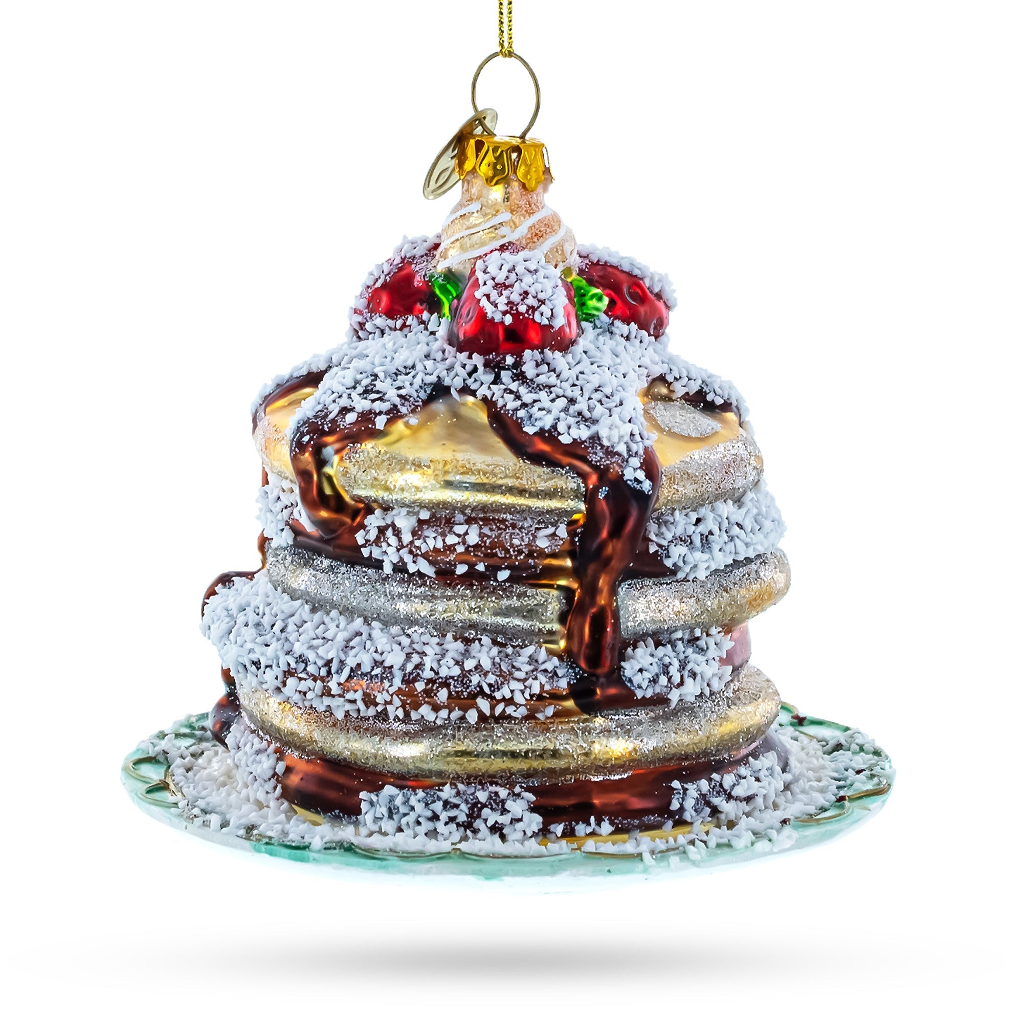 Delicious Pancakes With Maple Syrup - Blown Glass Christmas Ornament