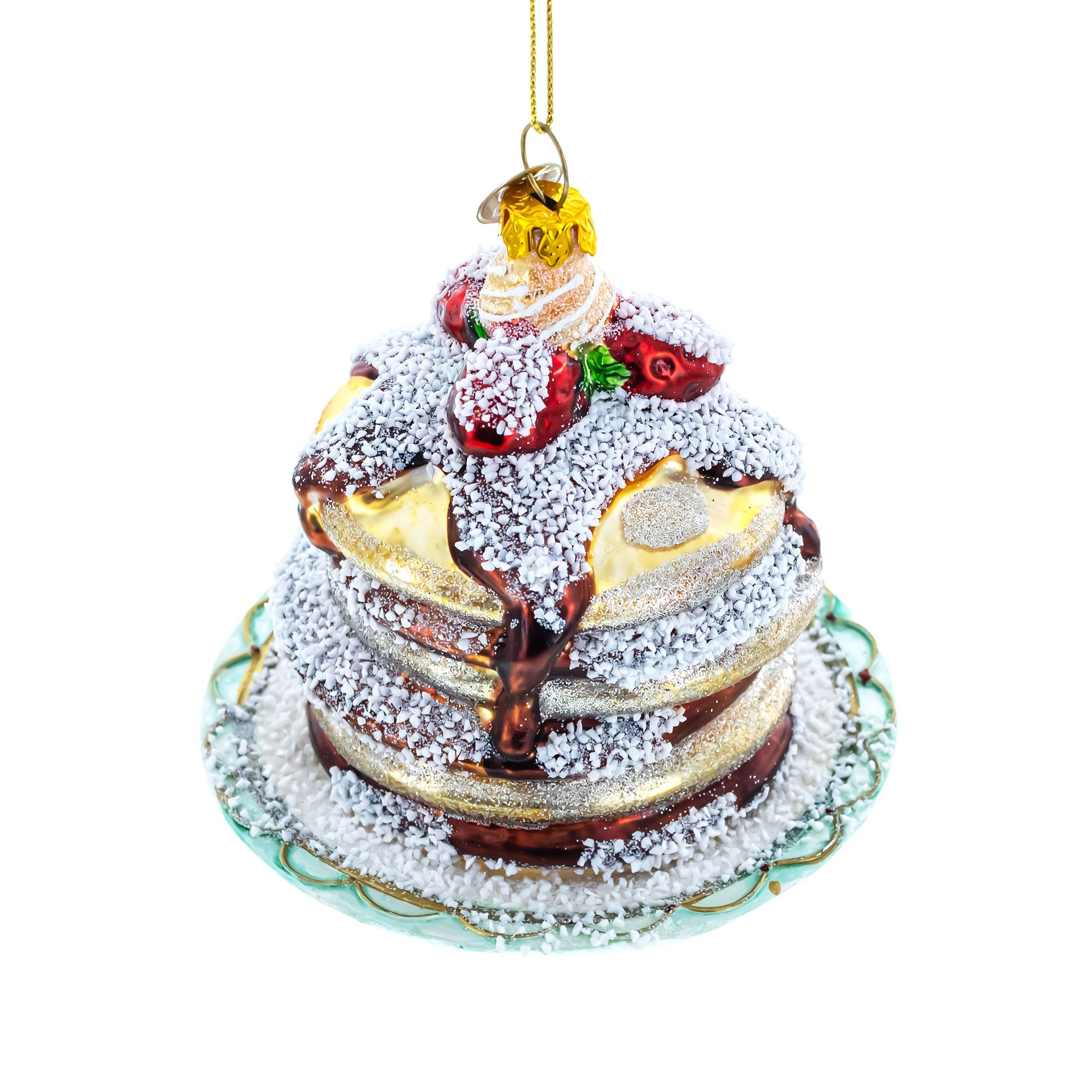 Delicious Pancakes With Maple Syrup - Blown Glass Christmas Ornament