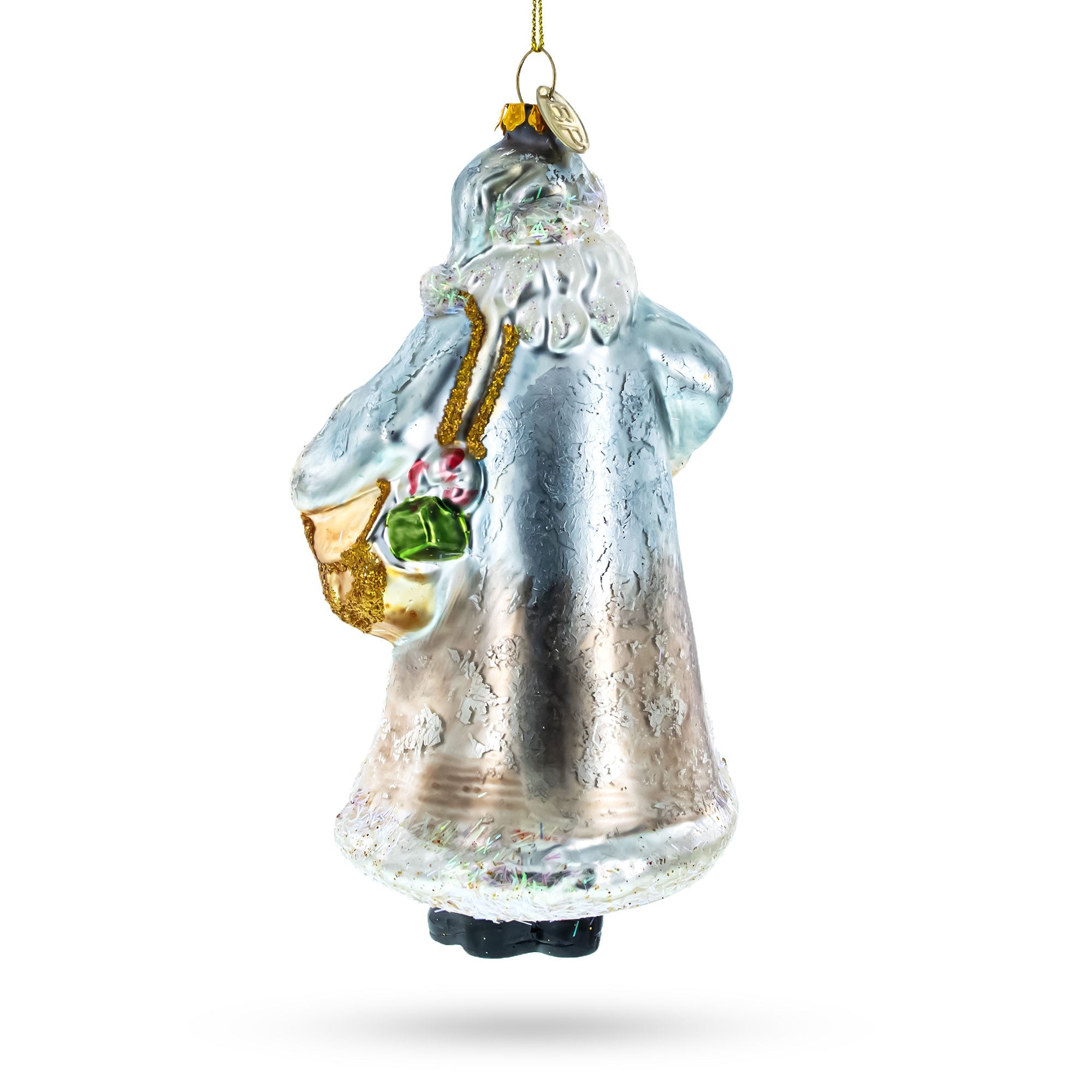 Enchanting Glittered Santa Holding A Magical Lantern - Blown Glass Christmas Ornament