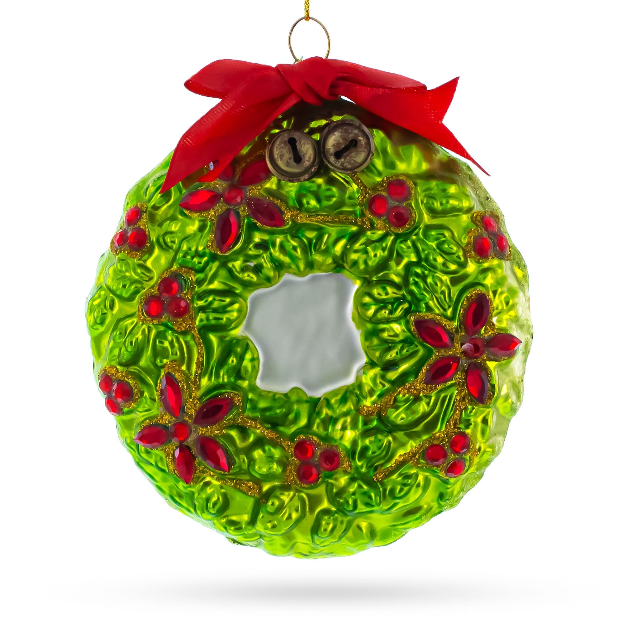 Enchanting Hummingbirds On A Floral Wreath - Blown Glass Christmas Ornament