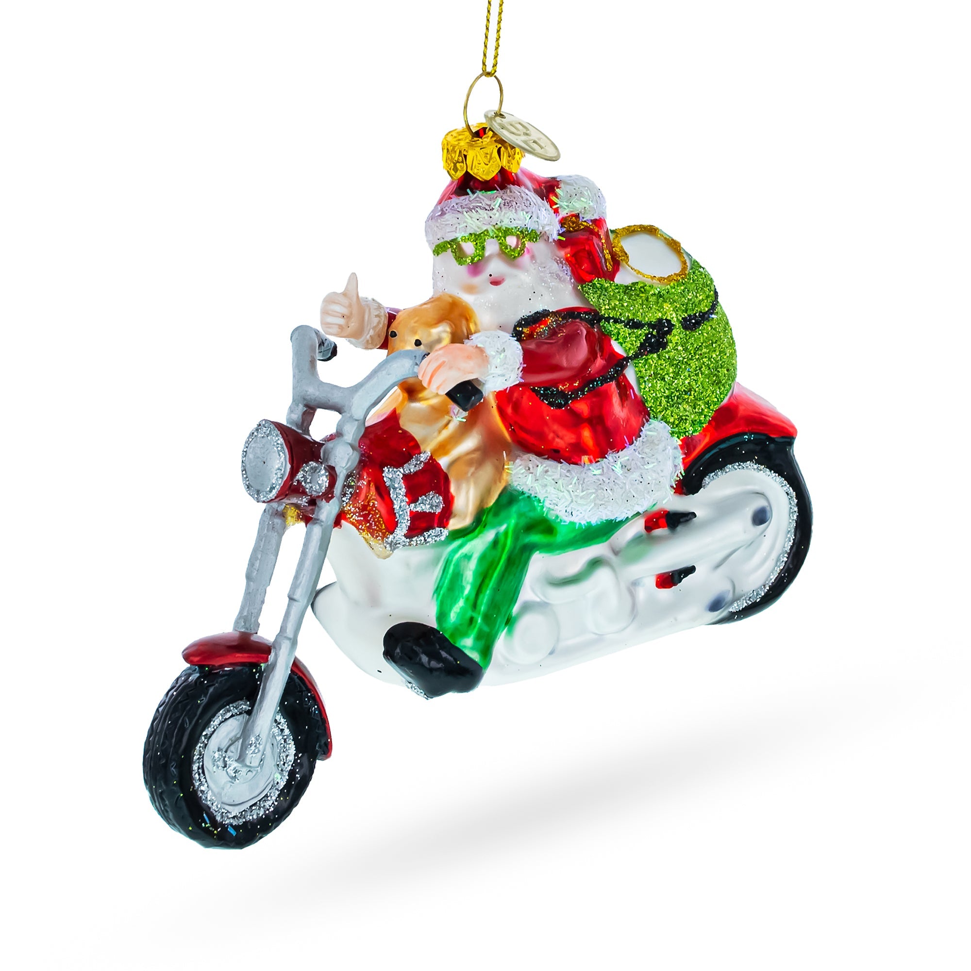 Santa's Joyride: Scooter-riding Santa - Blown Glass Christmas Ornament