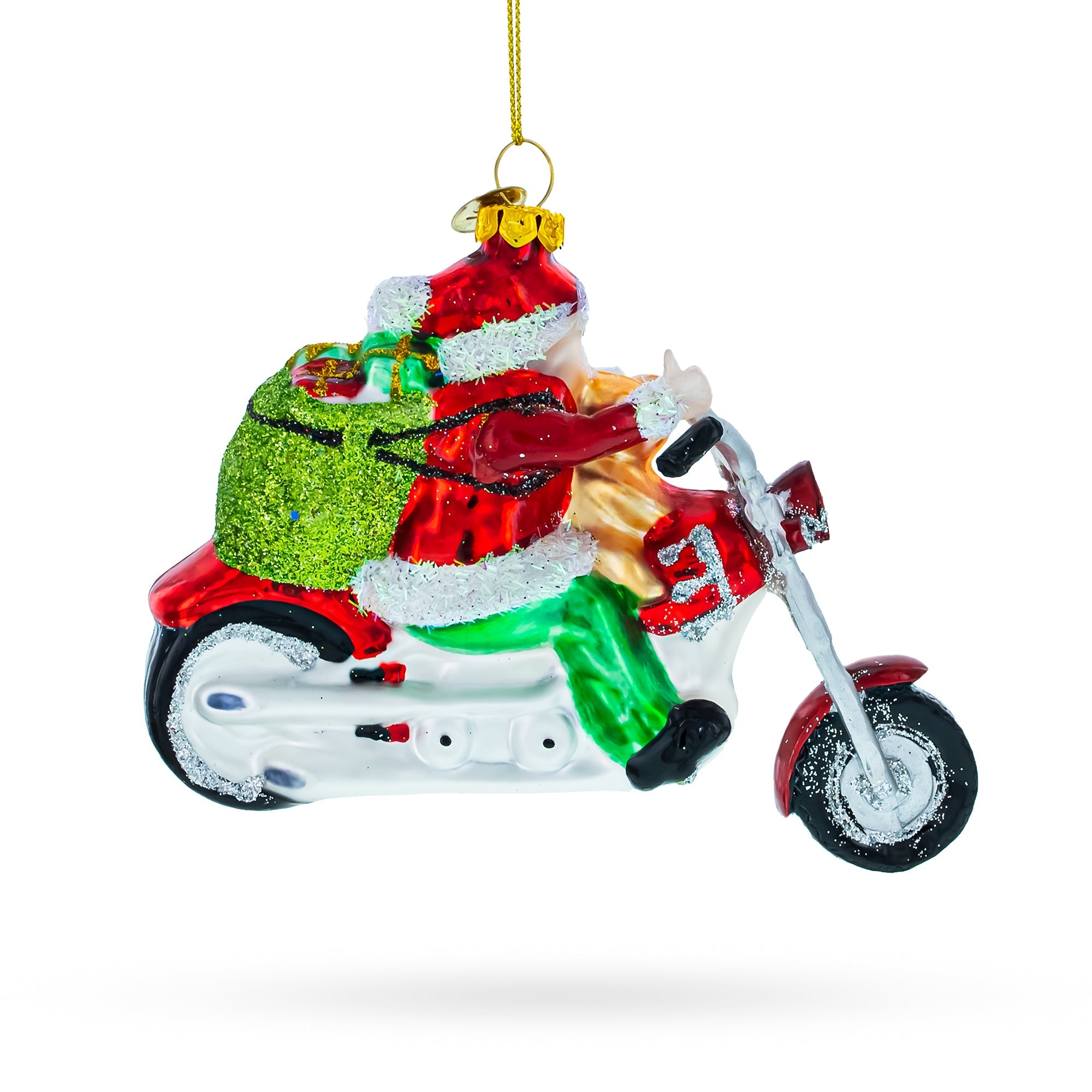 Santa's Joyride: Scooter-riding Santa - Blown Glass Christmas Ornament