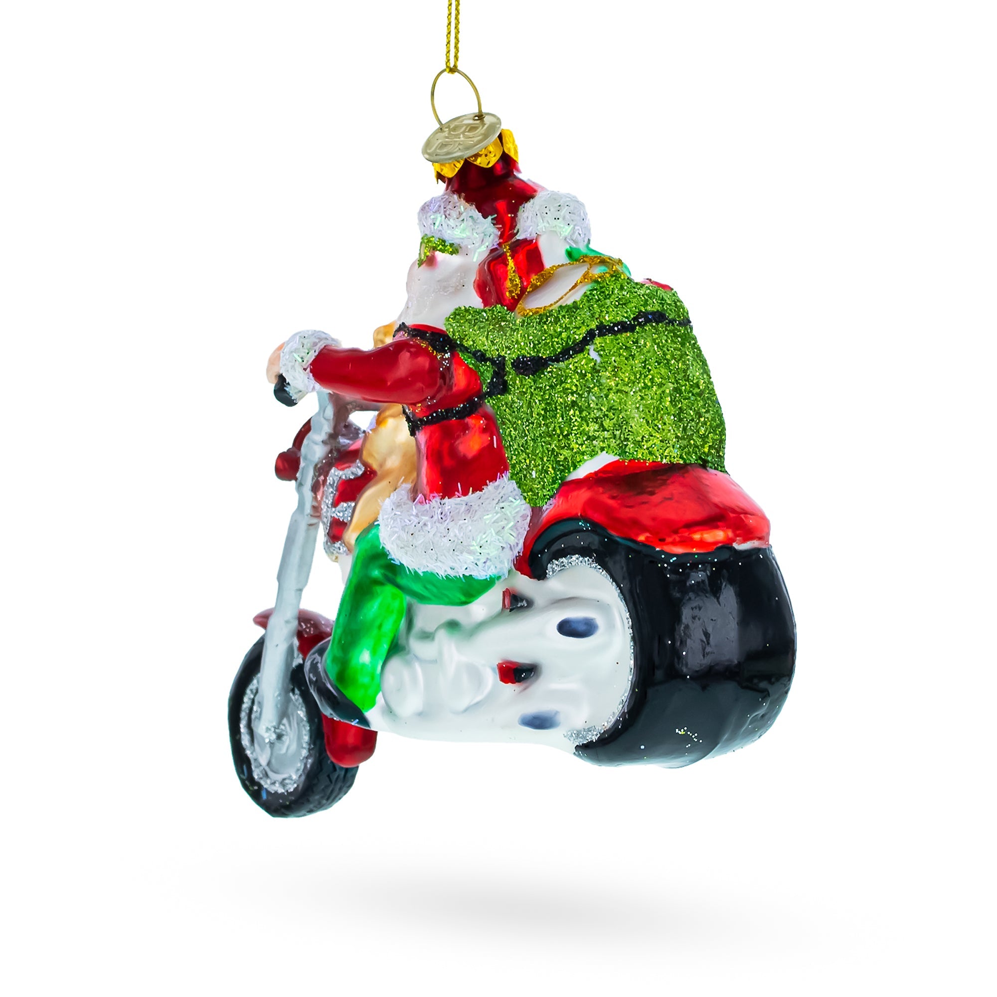 Santa's Joyride: Scooter-riding Santa - Blown Glass Christmas Ornament