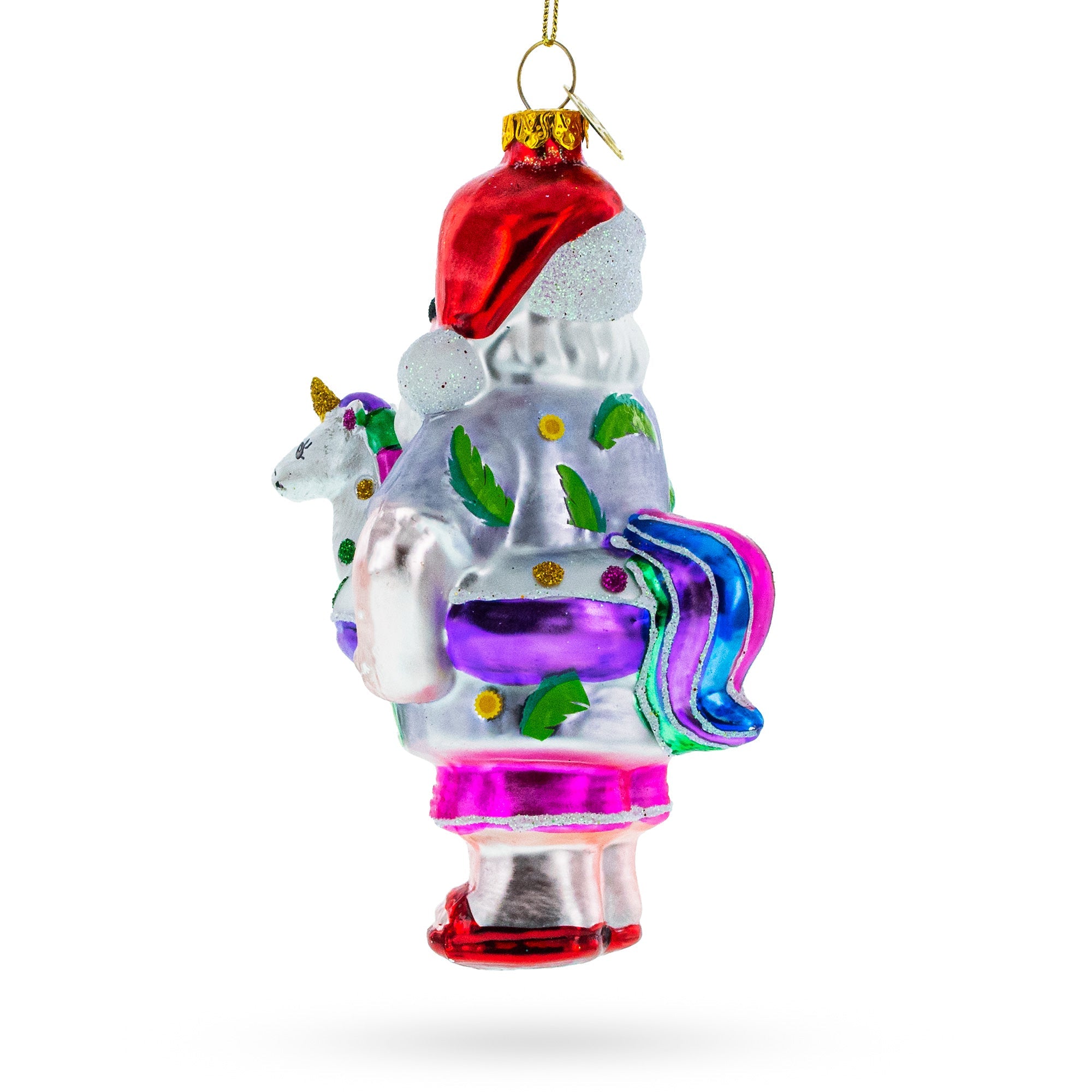 Santa Lounging In A Unicorn Floatie - Blown Glass Christmas Ornament