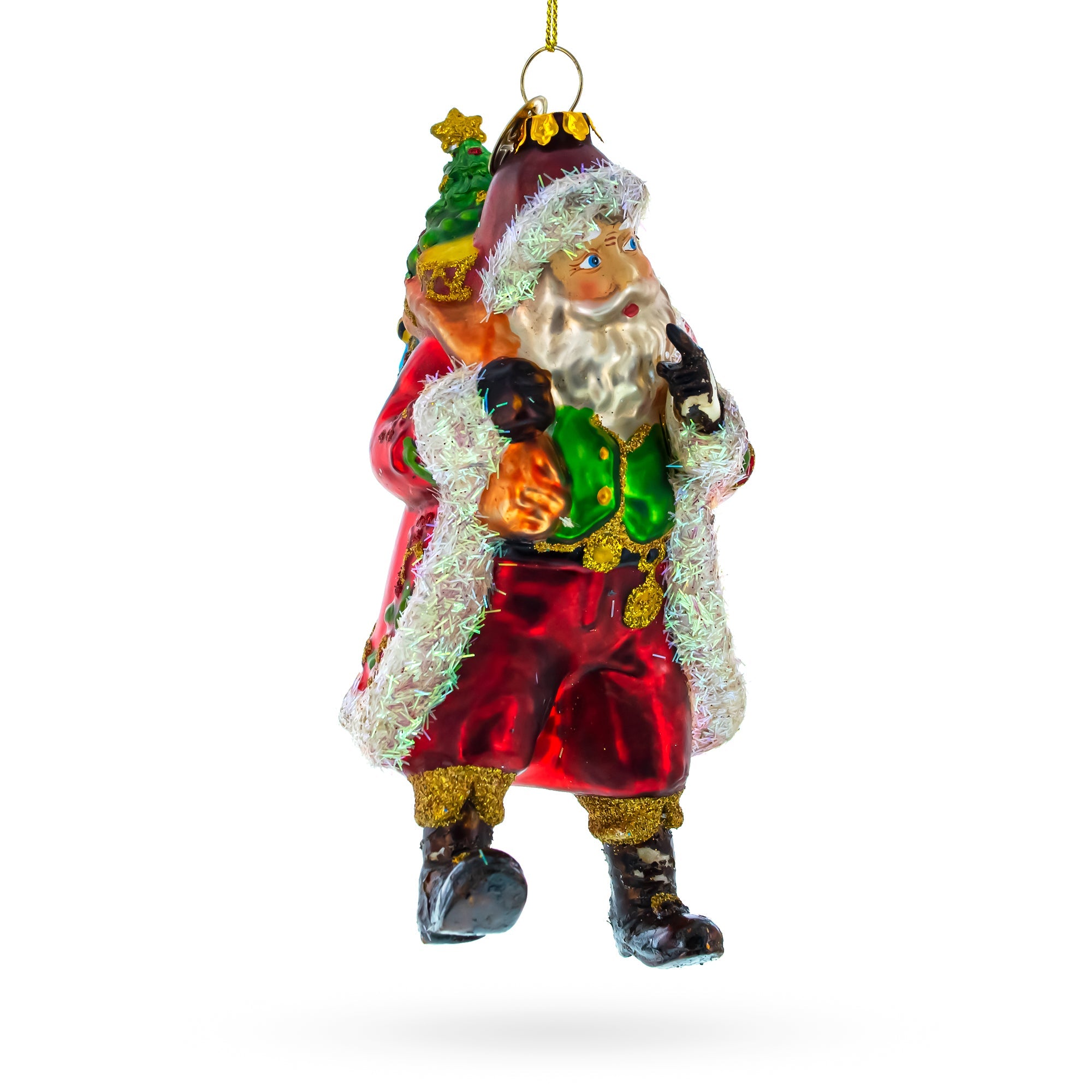 Santa's Midnight Gift Delivery - Blown Glass Christmas Ornament